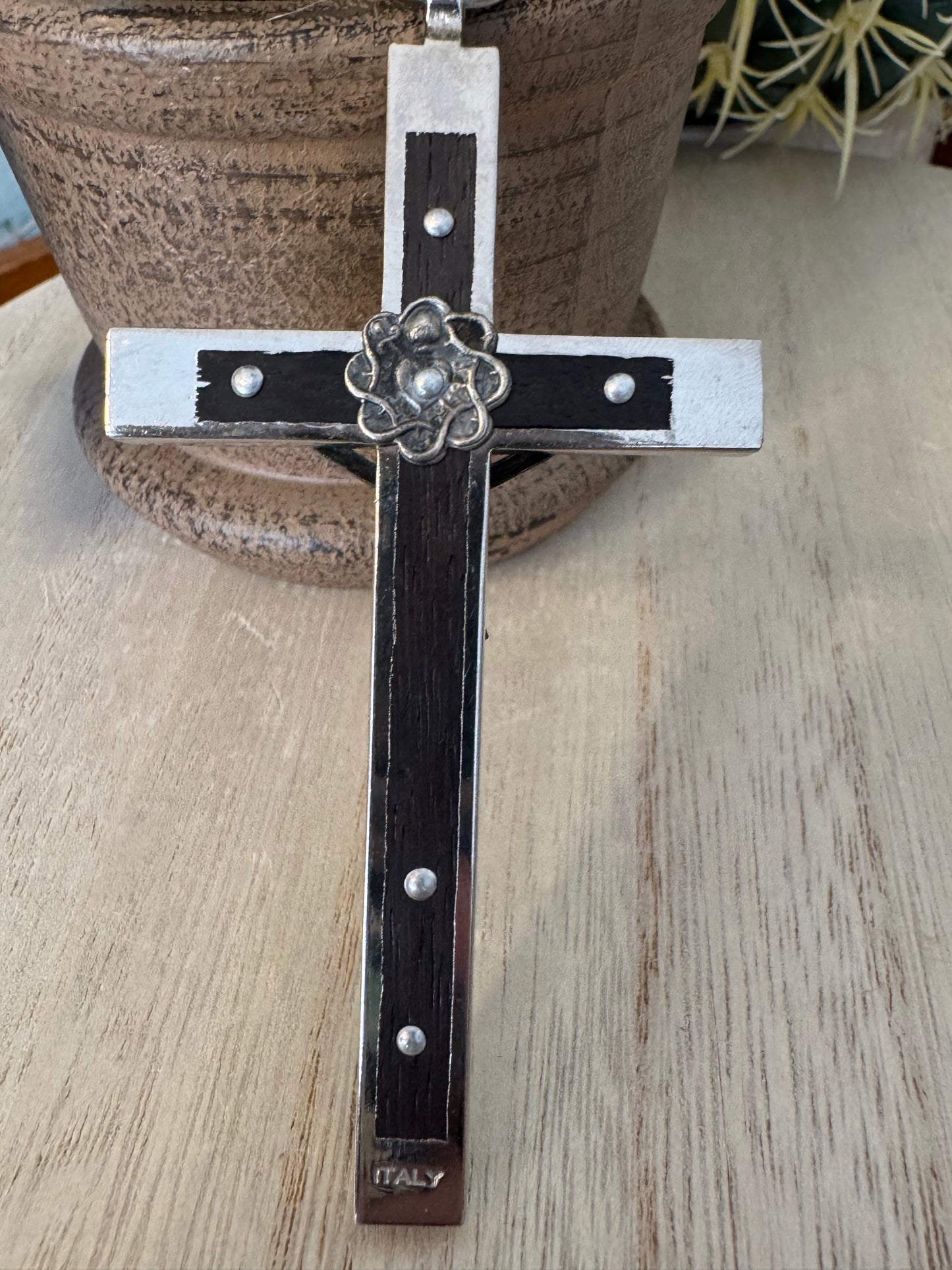 Vintage Black and Silver Crucifix – Made in Italy (3.5" x 2")