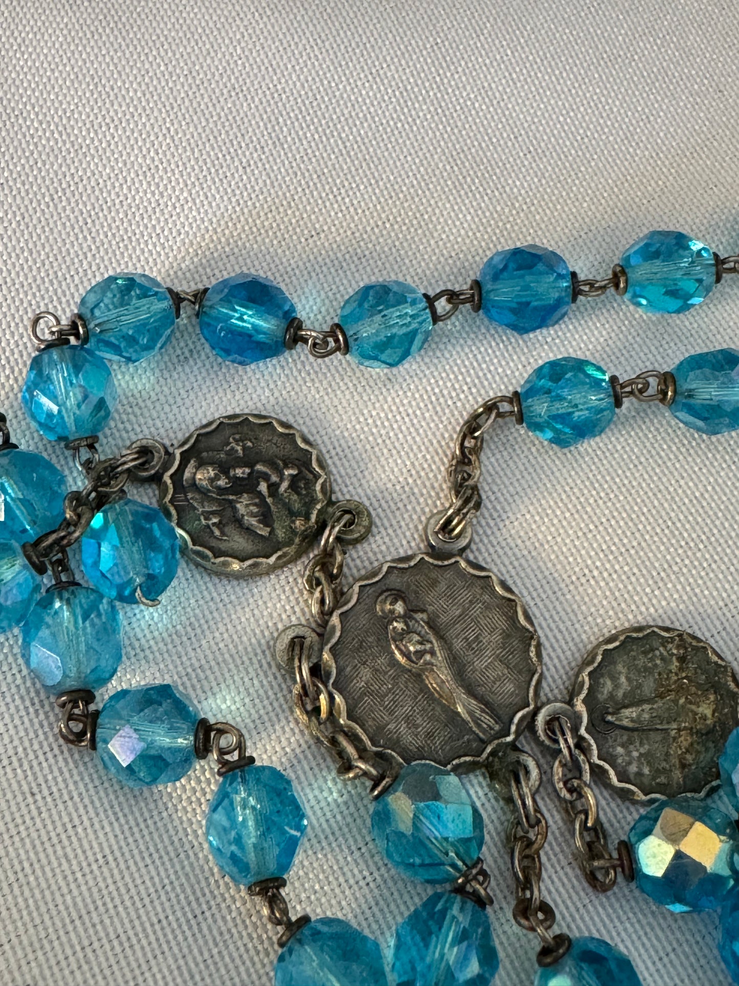 Vintage Sparkle Blue & Silver Rosary Chain-link,