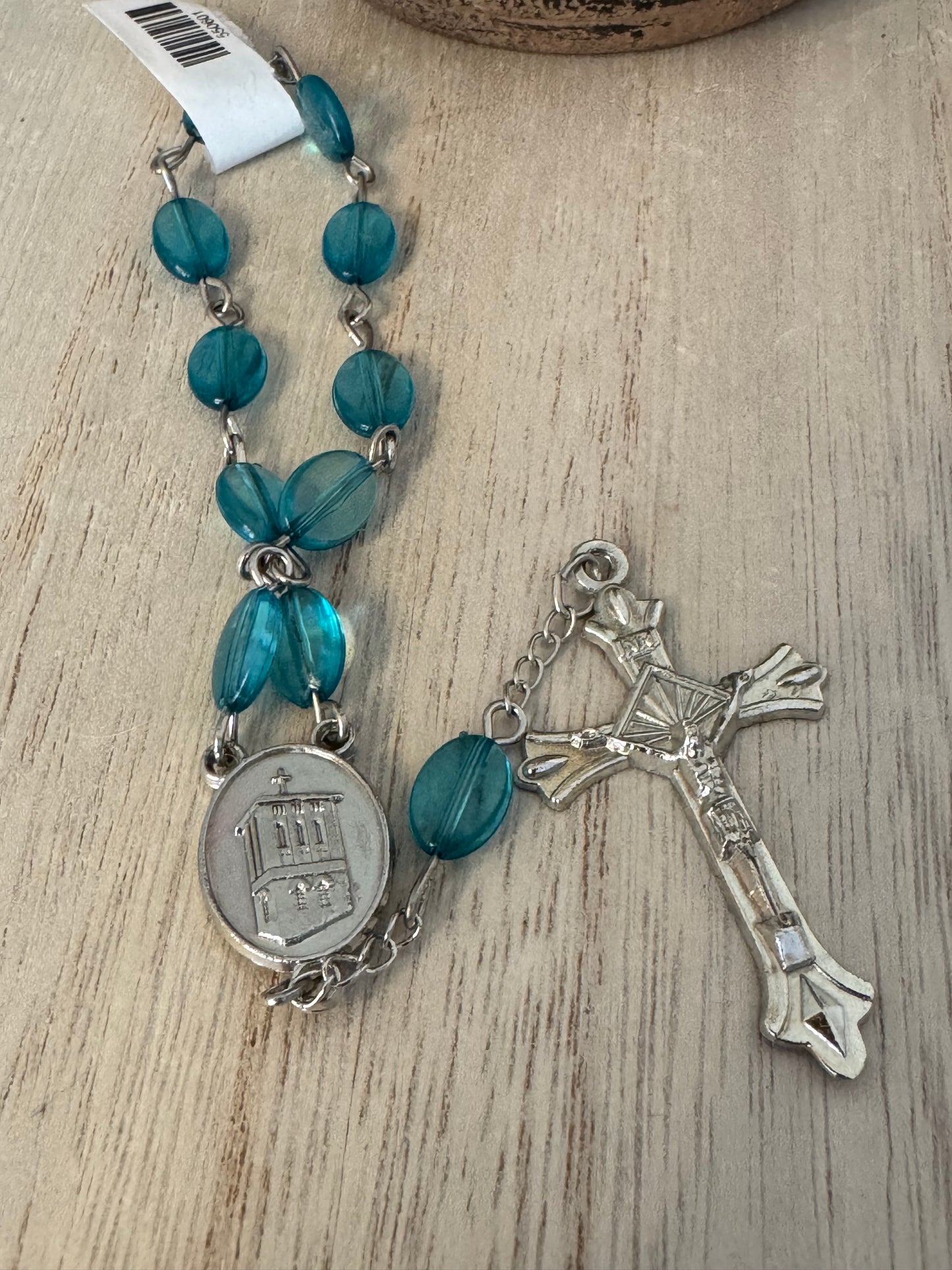 Light Blue Single Decade Rosary – St. Peregrine, Silver-Colored