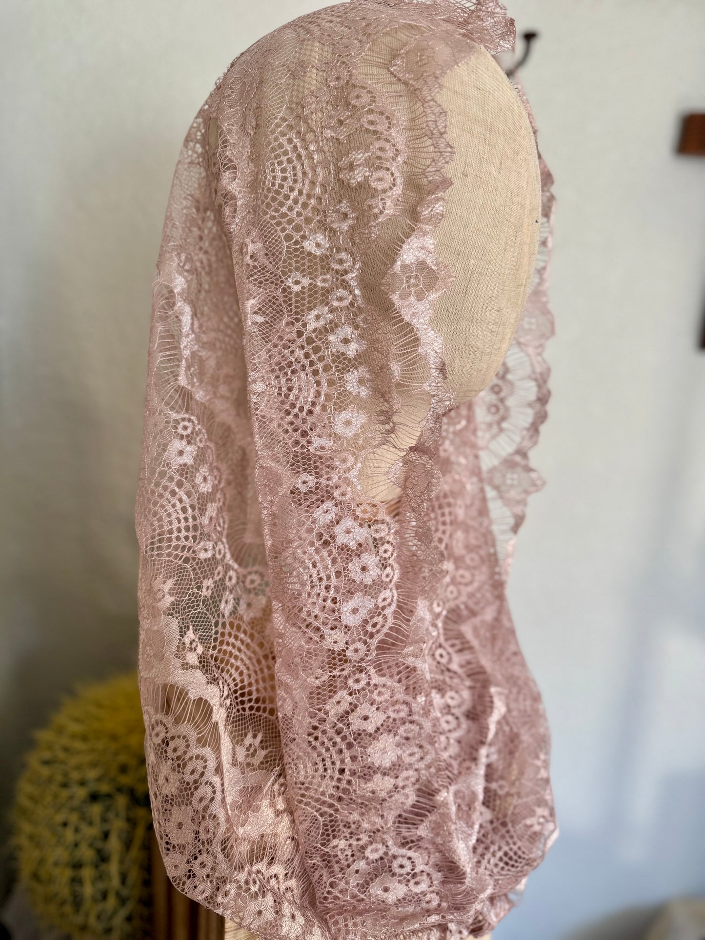 Elegant Light Pink Handmade Lace Infinity Veil 21x22