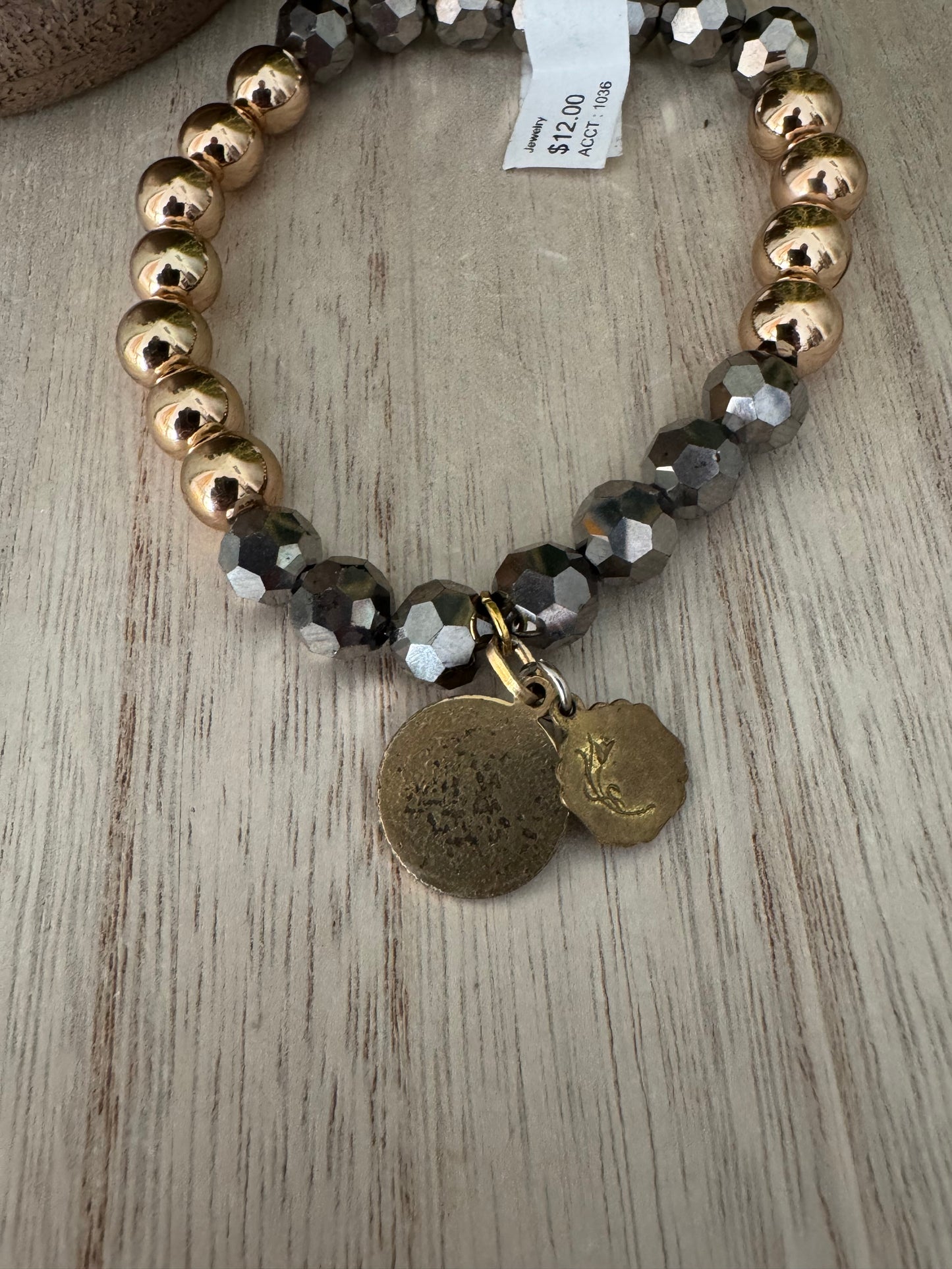 Gold & Silver Sparkle Stretch Bracelet with Vintage Saint Medals