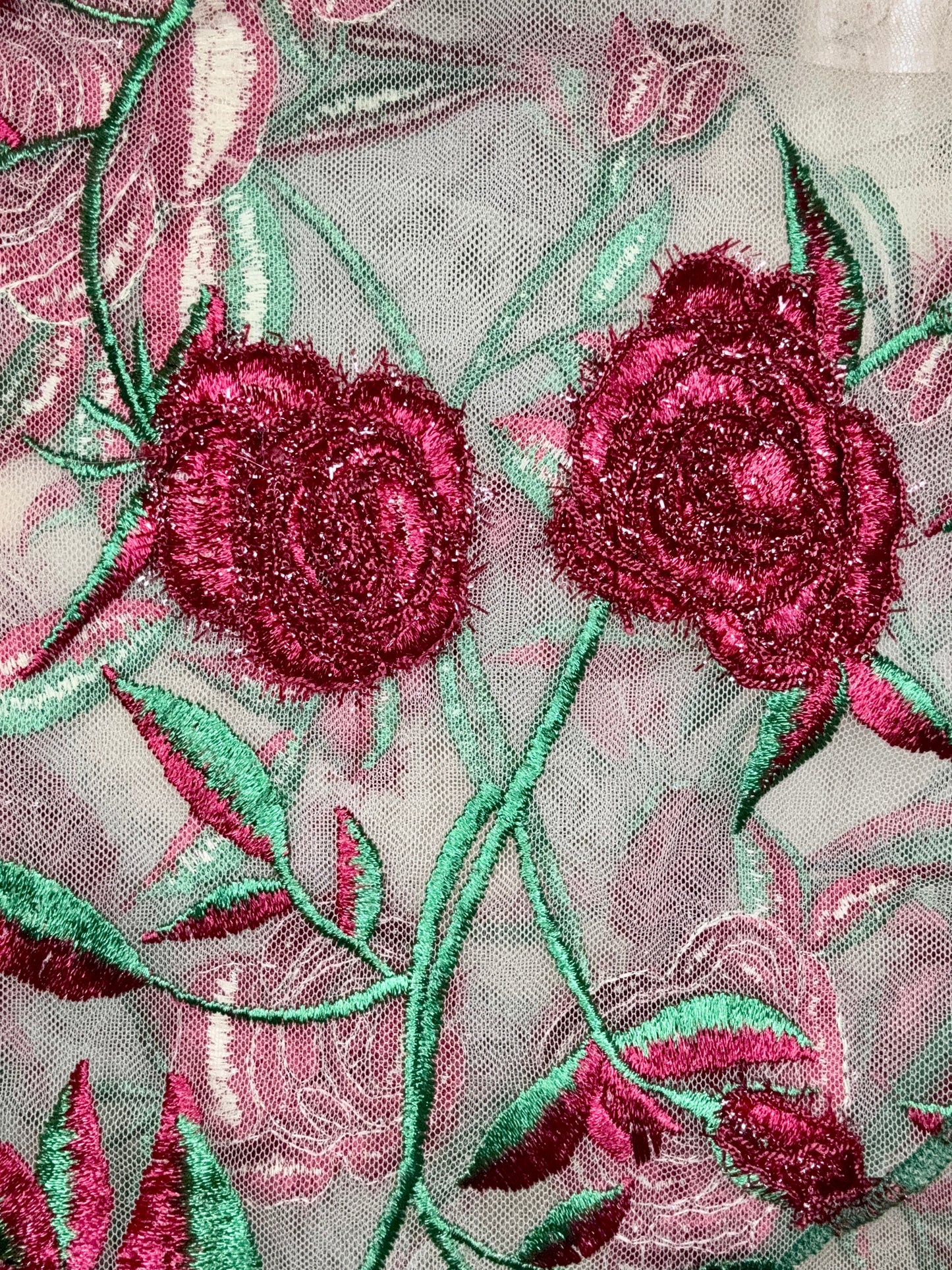 Our Lady of Guadalupe Red & Green Mesh Veil