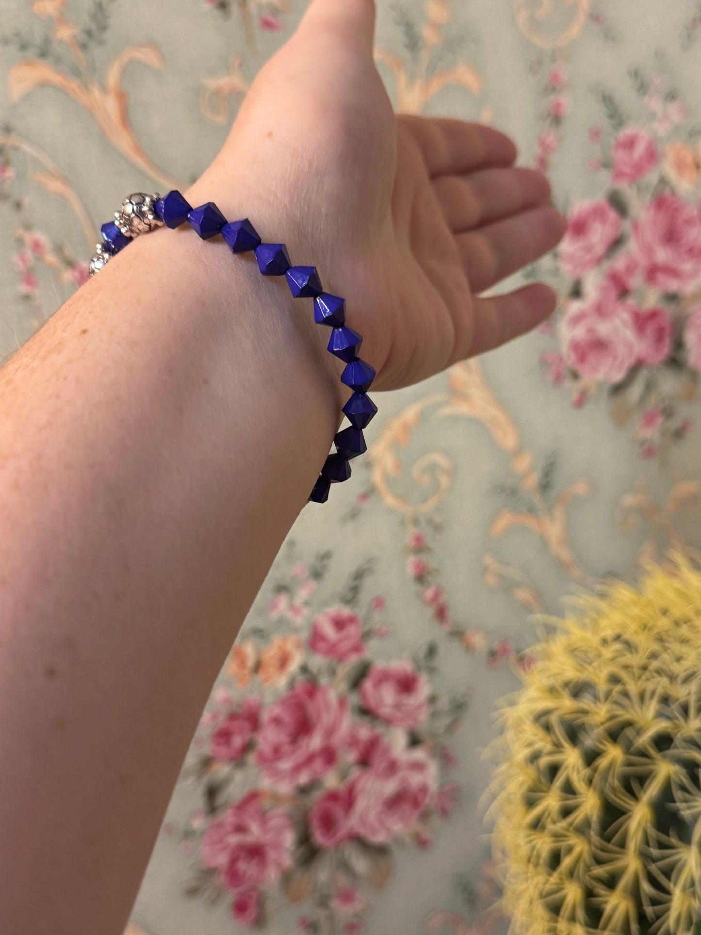 Heavenly Protection Stretch Bracelet – Silver & Blue with Angel Charm