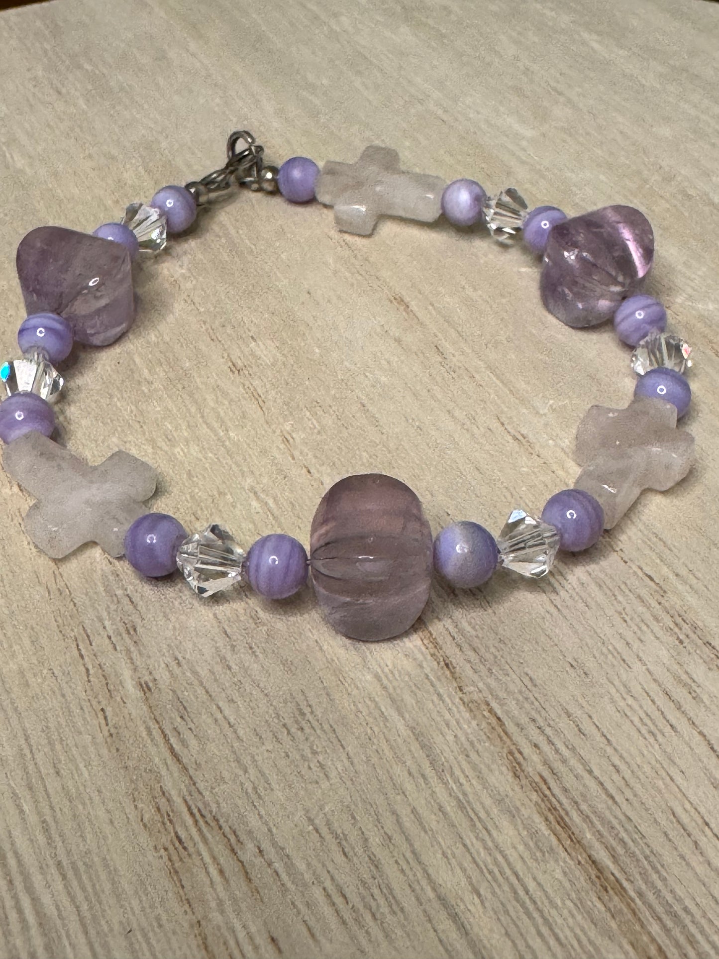 Graceful Spirit Cord Bracelet – Purple Stone Cross Charms