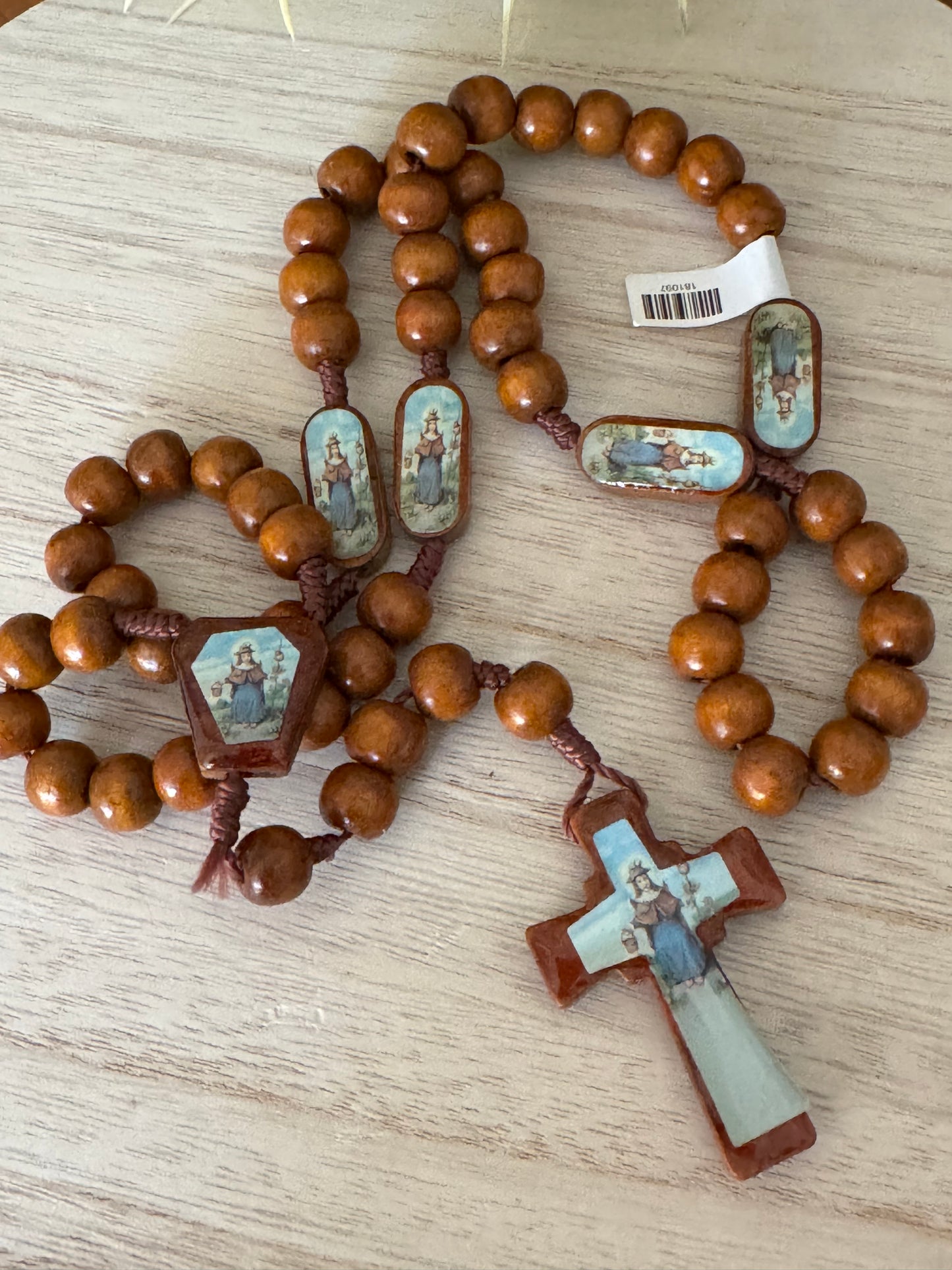 Brown Wood Bead Rosary – Santo Niño de Atocha Image