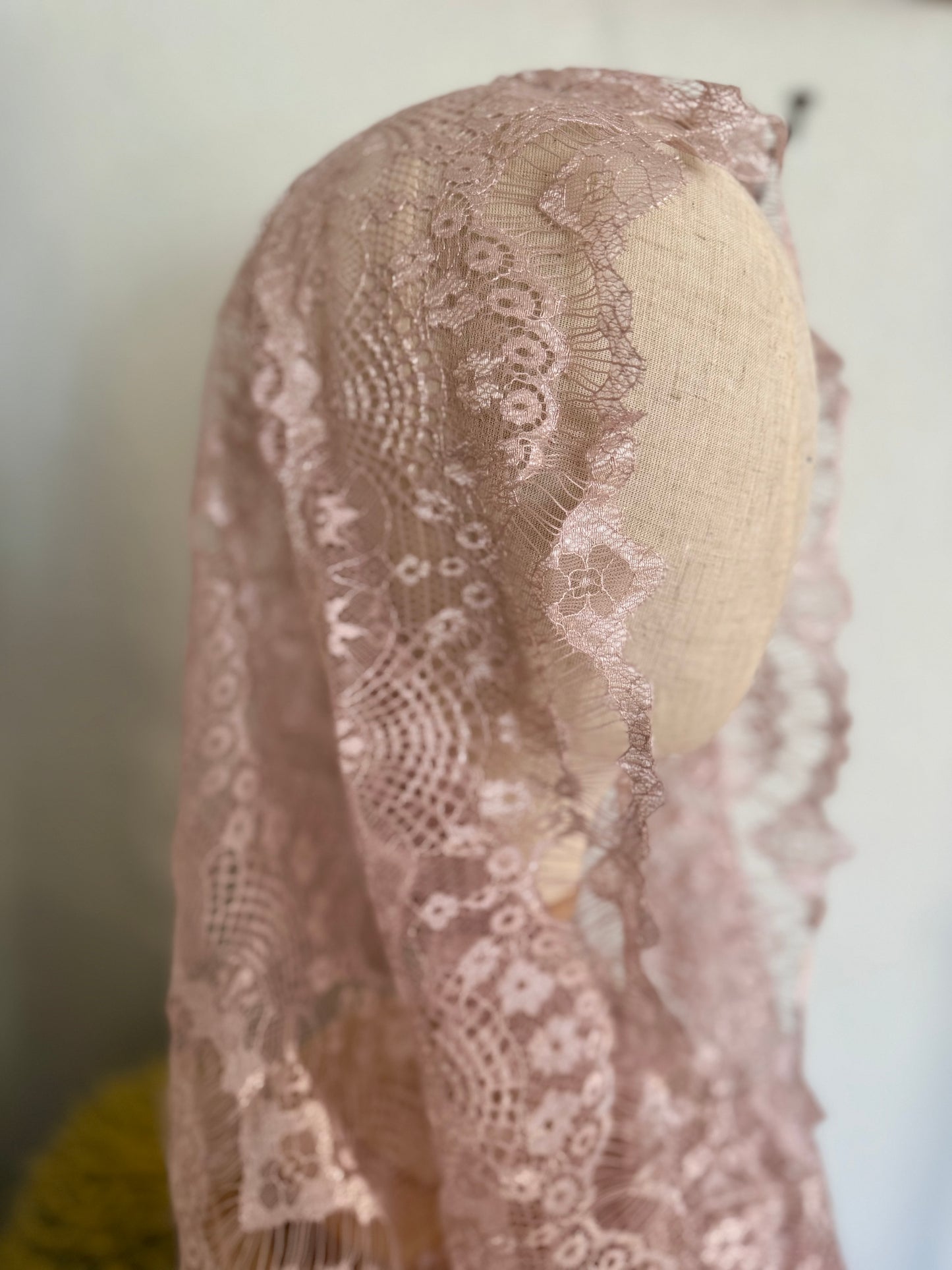 Elegant Light Pink Handmade Lace Infinity Veil 21x22
