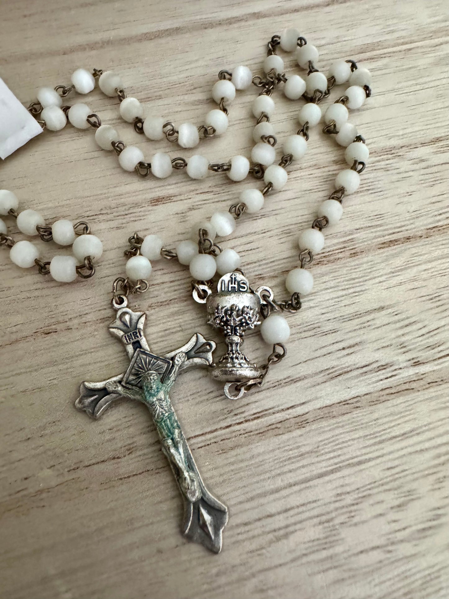 Vintage White Rosary – Chalice Centerpiece