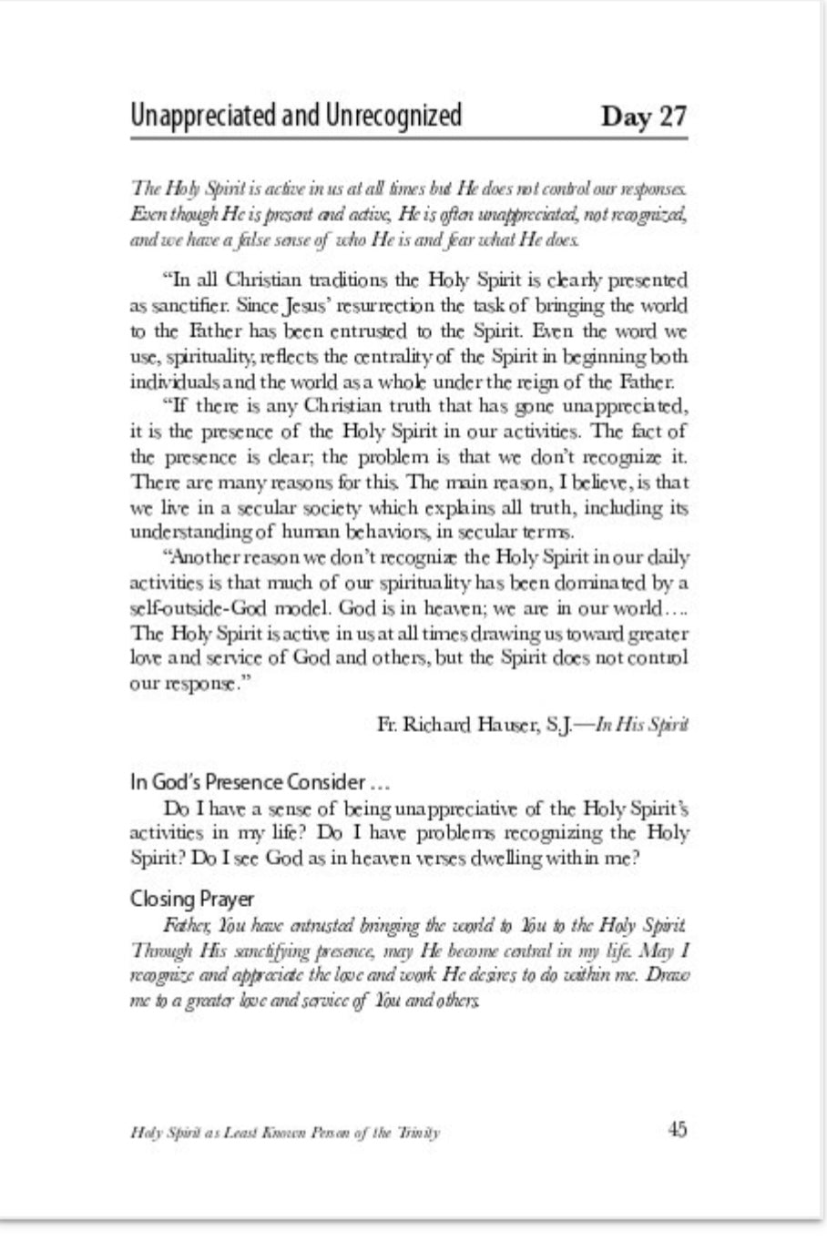 Stirring Into Flame: A Year with the Holy Spirit by Deacon Mike Knuth.
