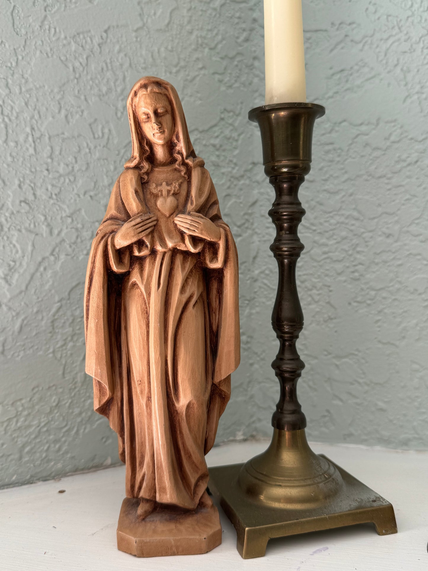 8 inch Wood Immaculate Heart of Mary Statue