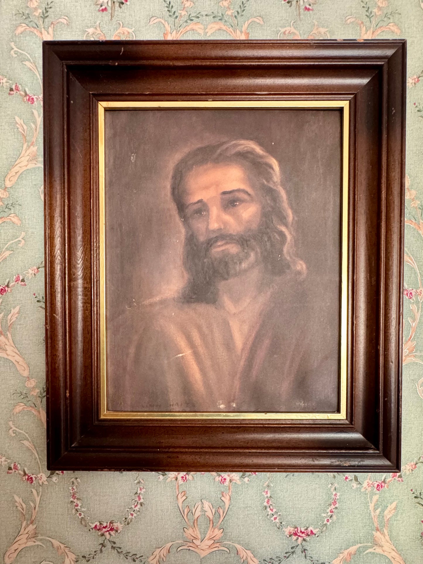 1966 Vintage Portrait of Jesus | Wood Frame | 18.5" x 15.5"