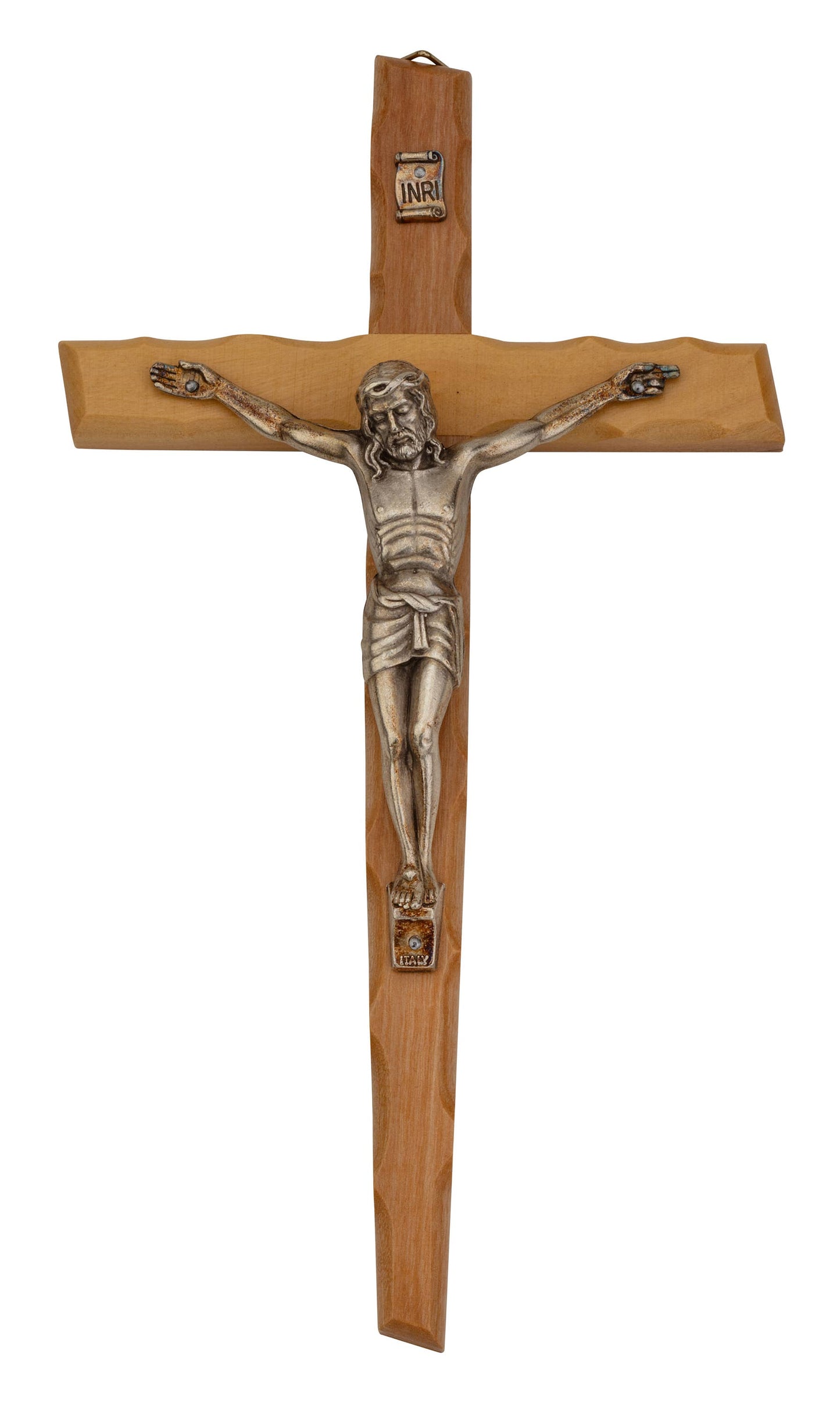8-Inch Carved Olive Wood Crucifix with Silver-Tone Corpus