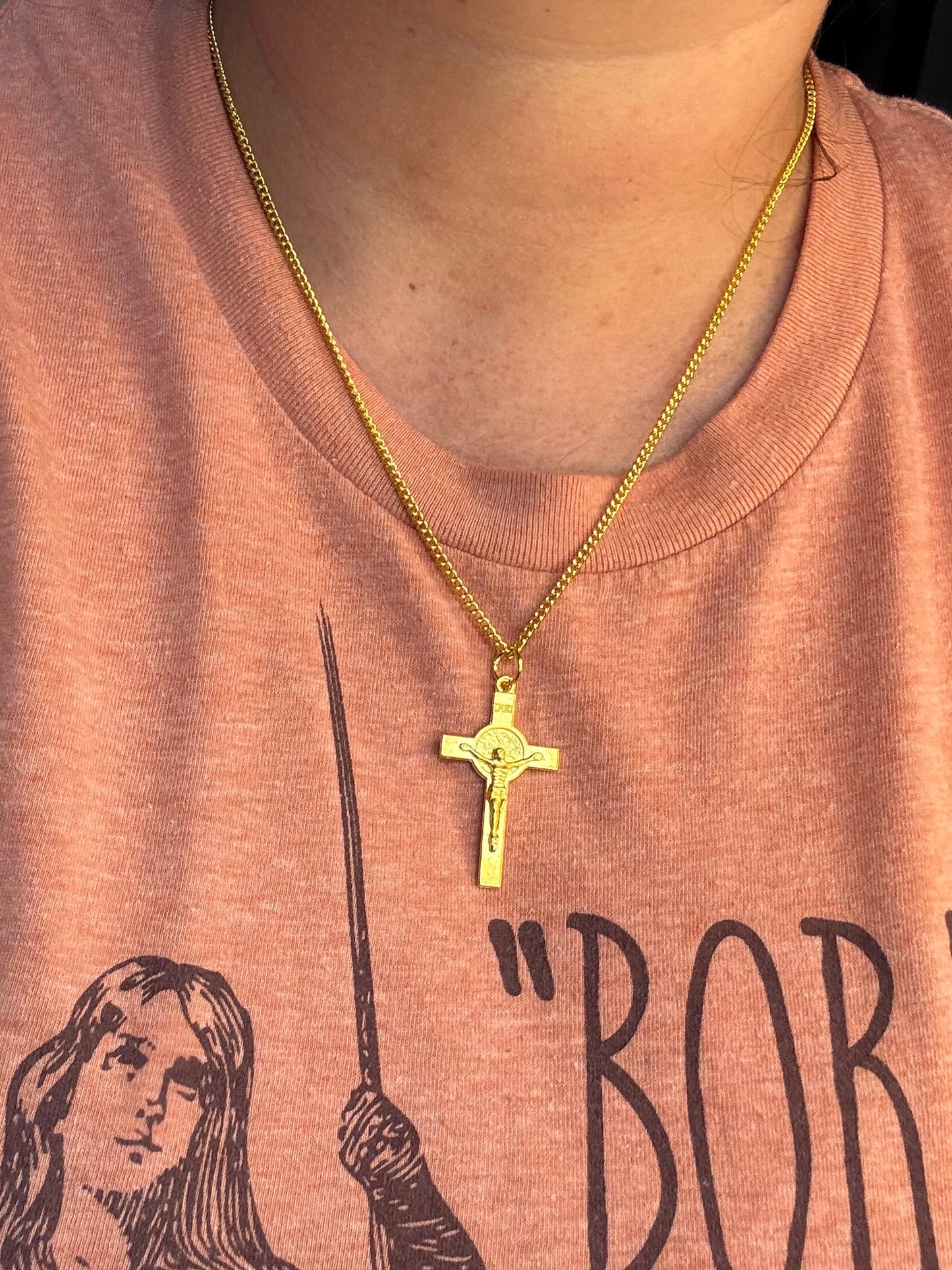 Gold-Tone St. Benedict Crucifix Necklace 18 inch.