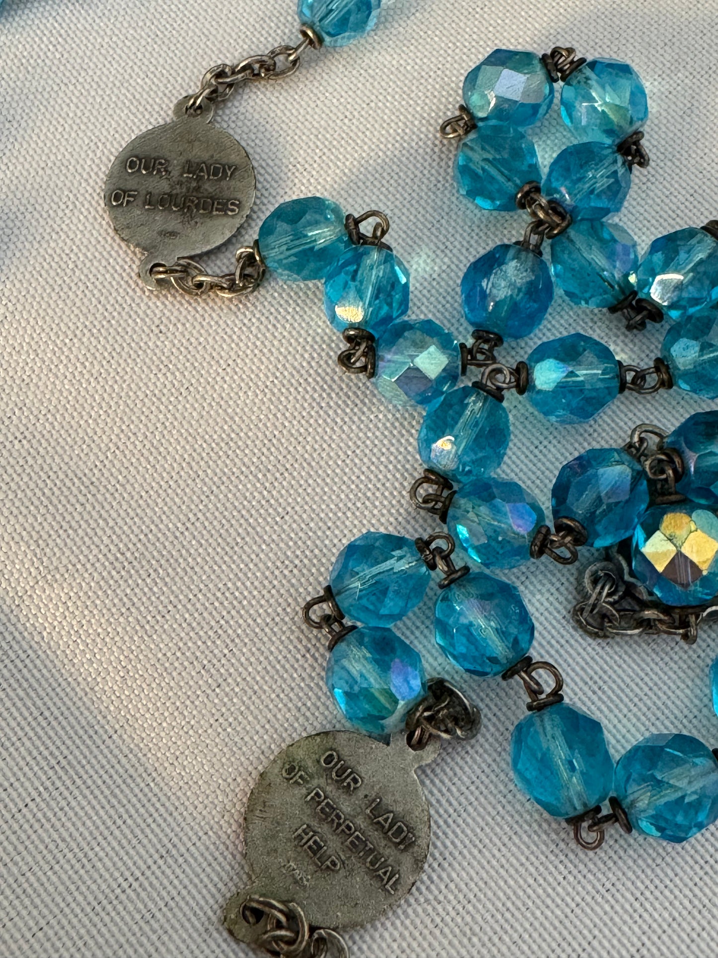 Vintage Sparkle Blue & Silver Rosary Chain-link,
