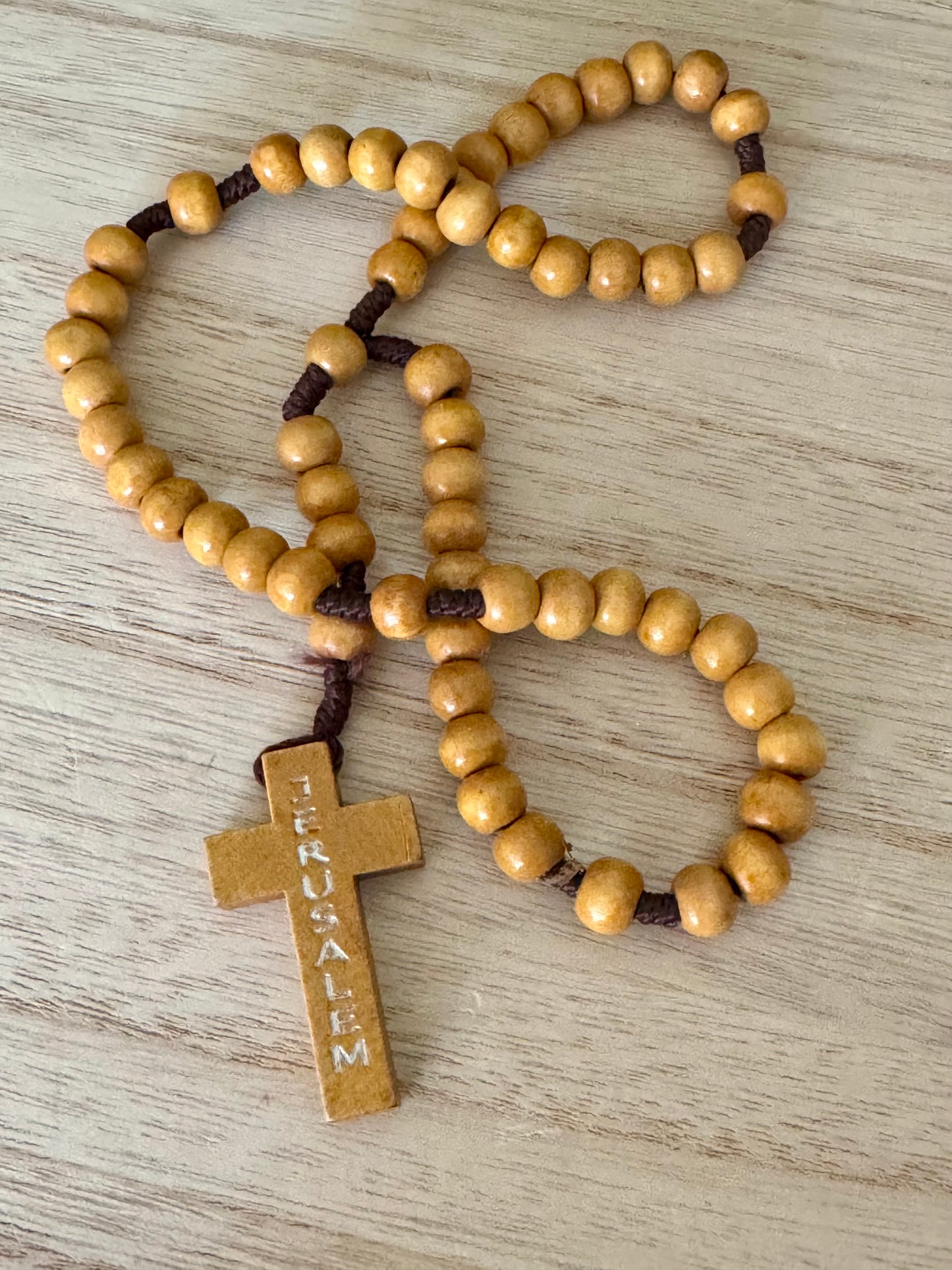 Authentic Olive Wood Rosary – Made in Israel | “Jerusalem” Inscribed