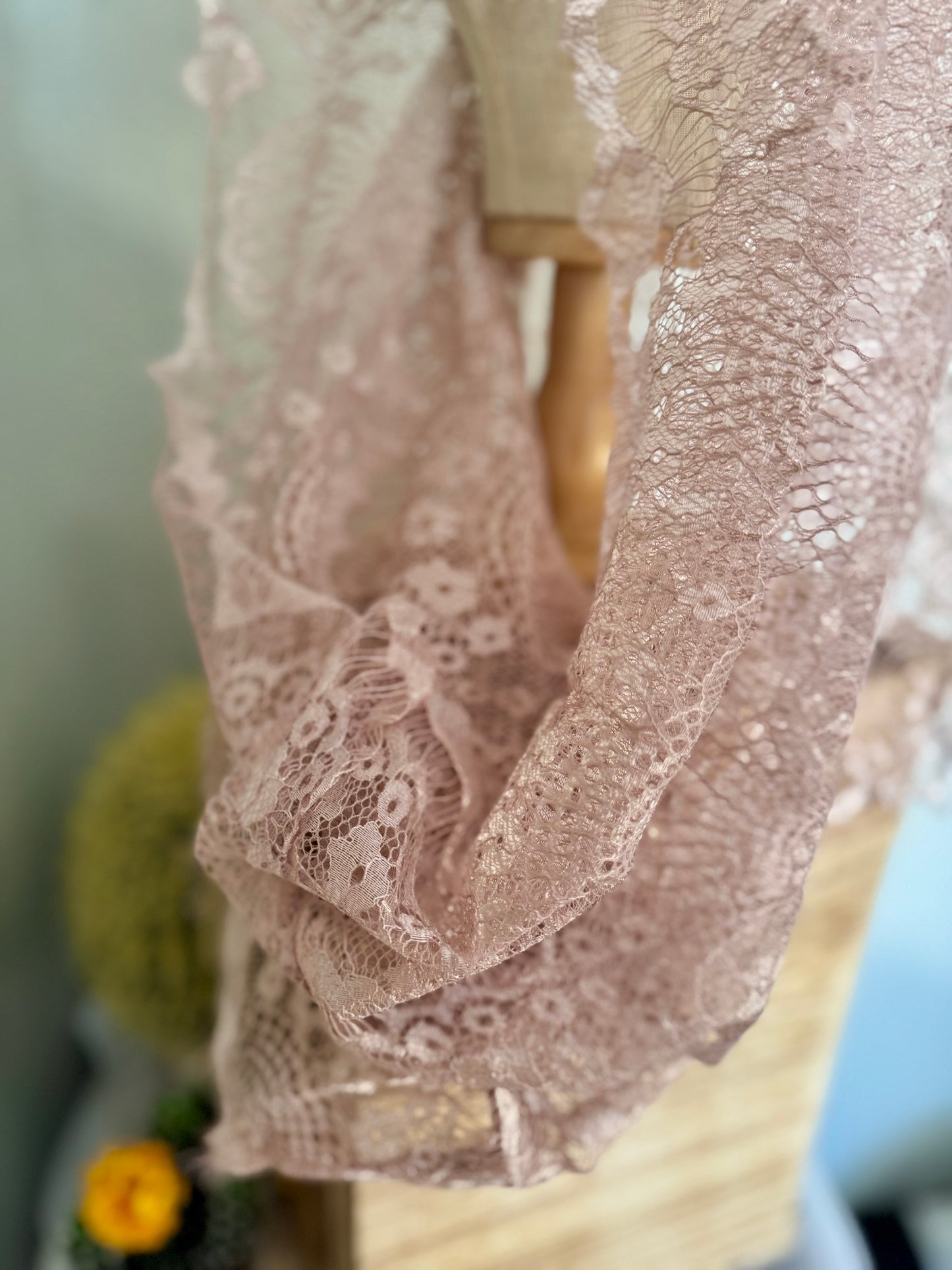 Elegant Light Pink Handmade Lace Infinity Veil 21x22