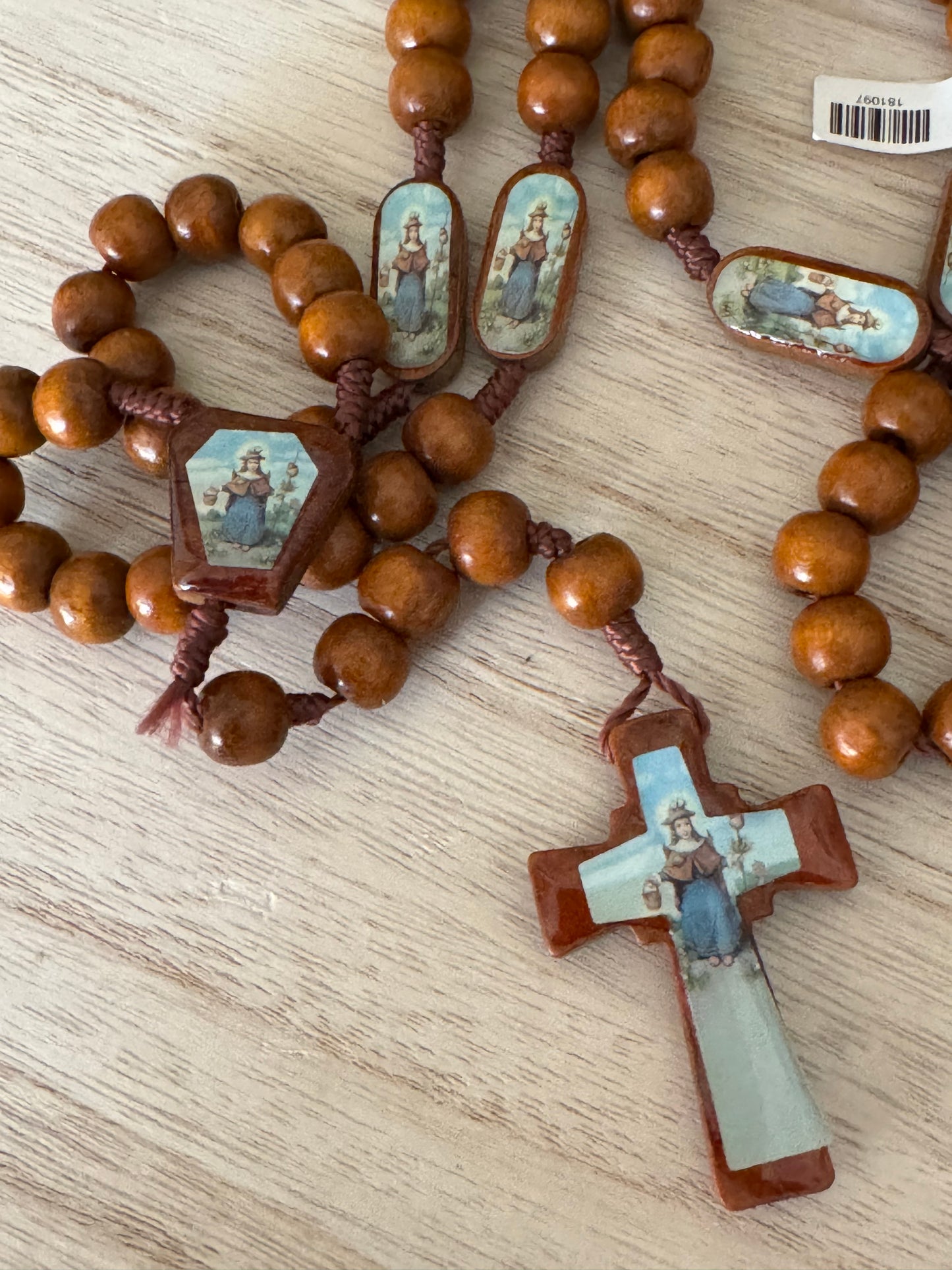 Brown Wood Bead Rosary – Santo Niño de Atocha Image