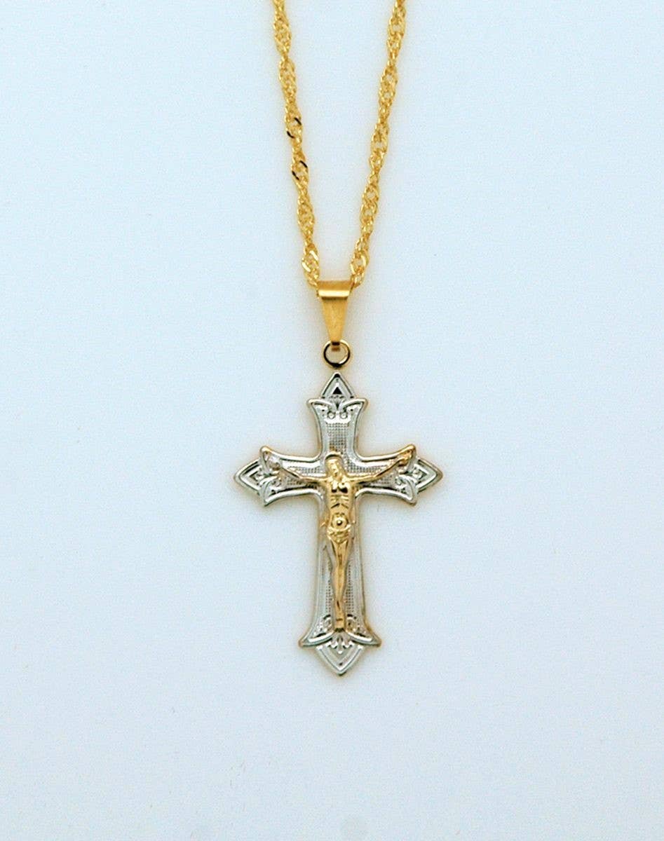 Brazilian Gold-Plated Crucifix Pendant Necklace