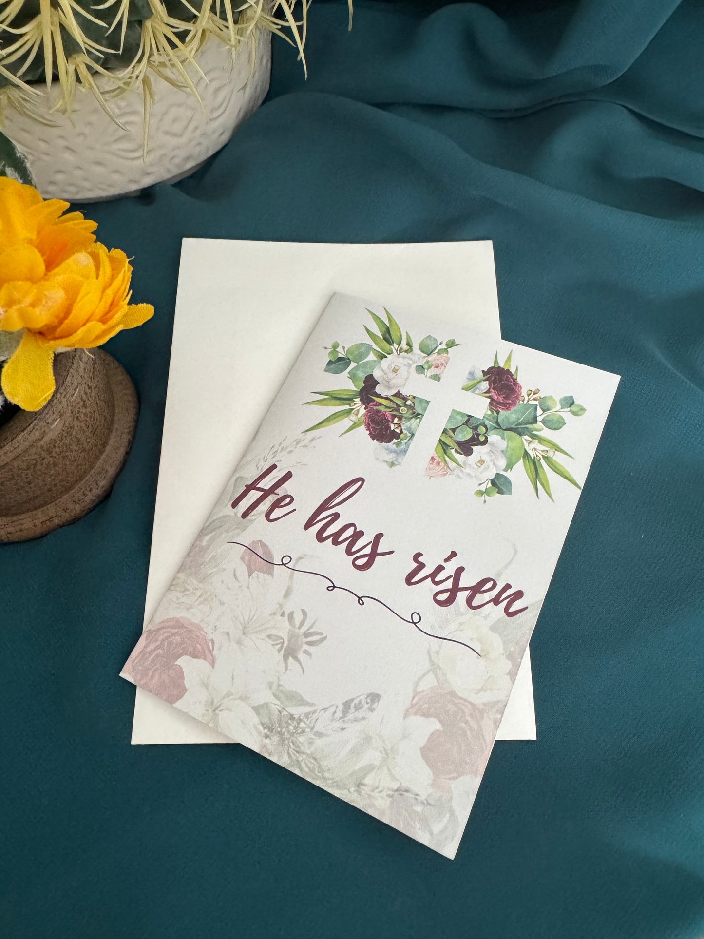 Handmade Floral Easter Card – “He Has Risen”