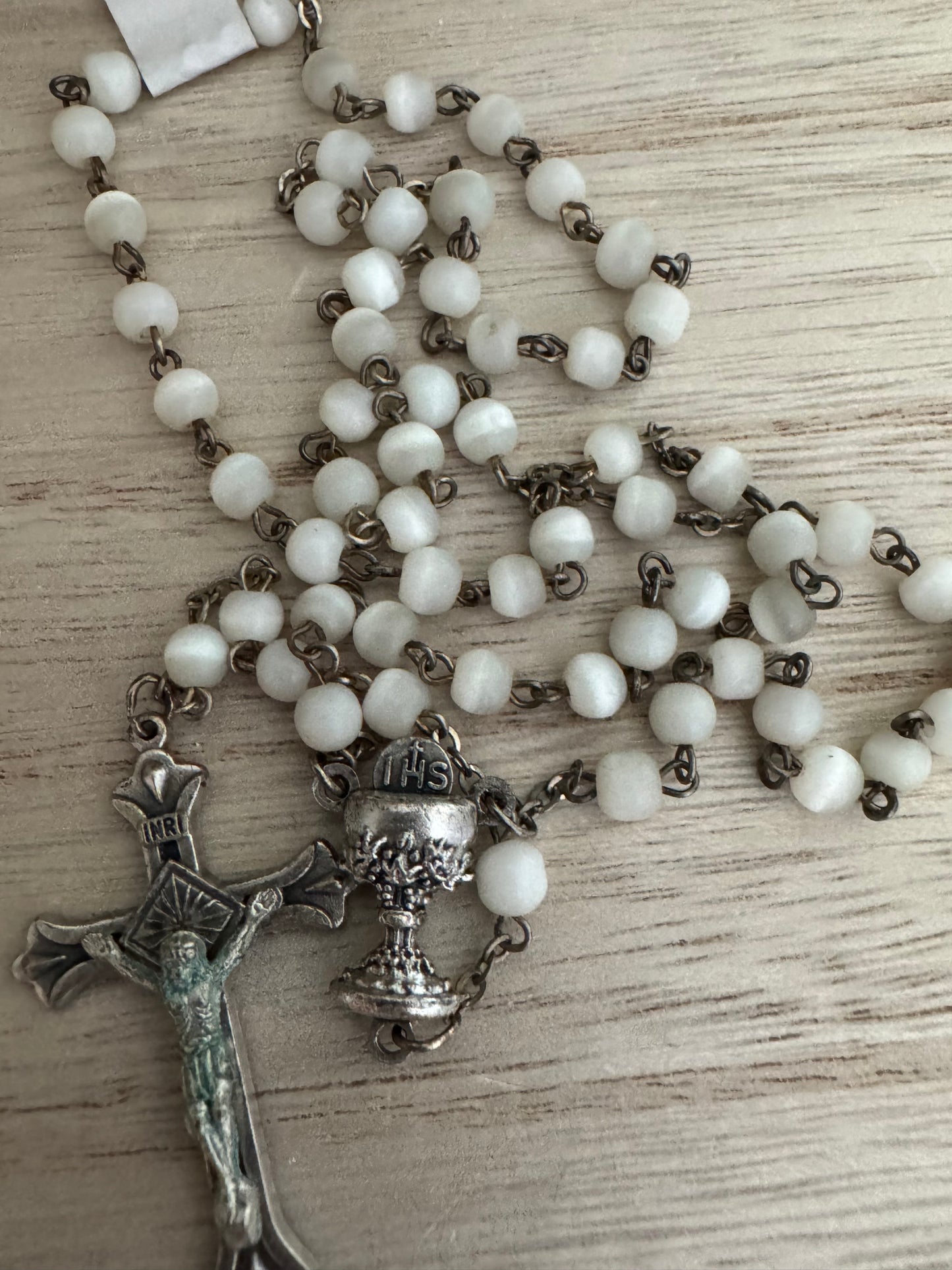 Vintage White Rosary – Chalice Centerpiece