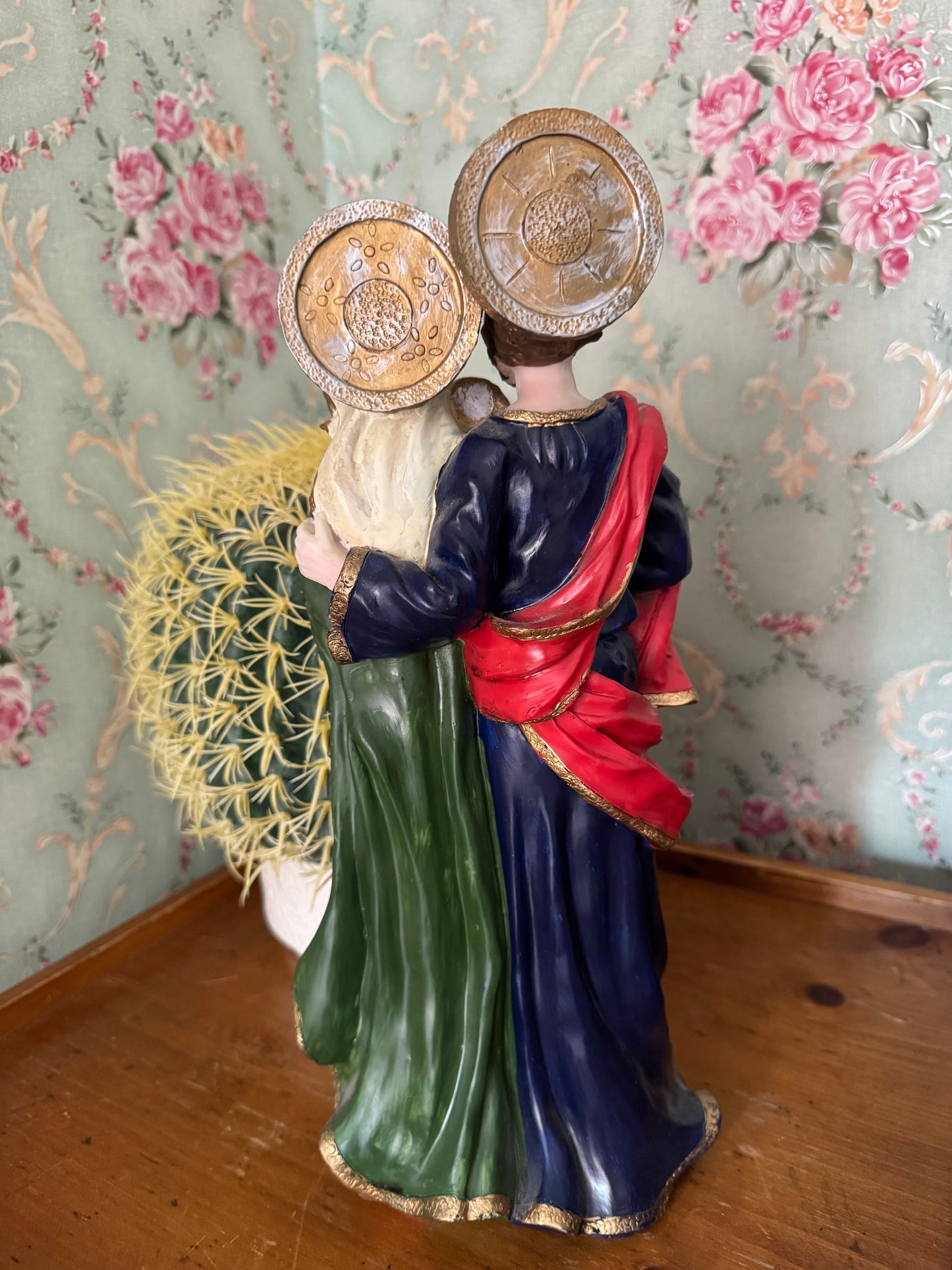 Vintage Hand-Painted Holy Family Resin Statue