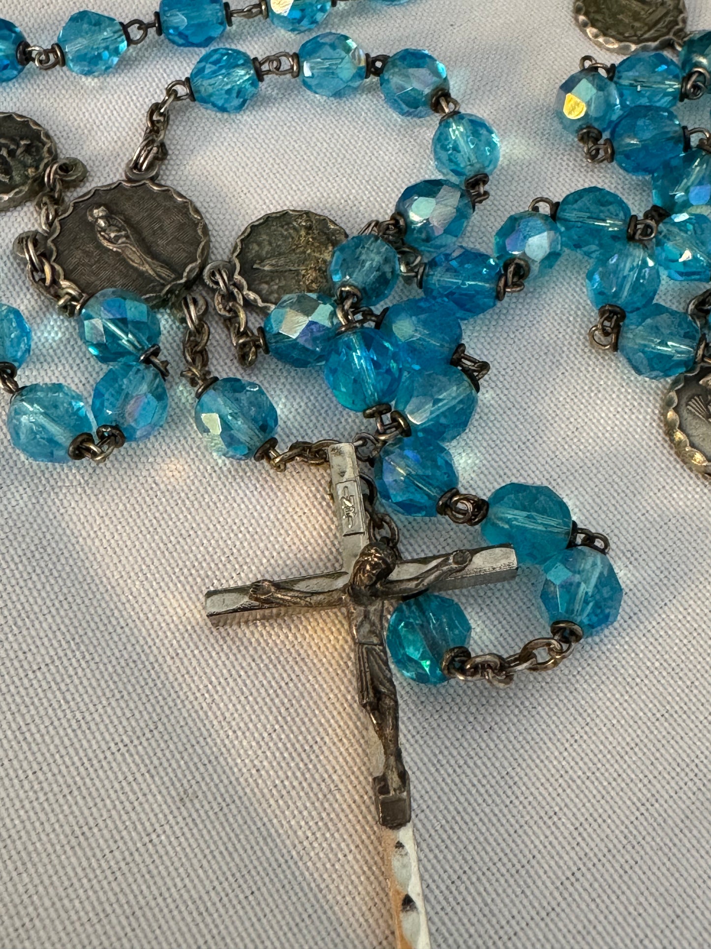 Vintage Sparkle Blue & Silver Rosary Chain-link,