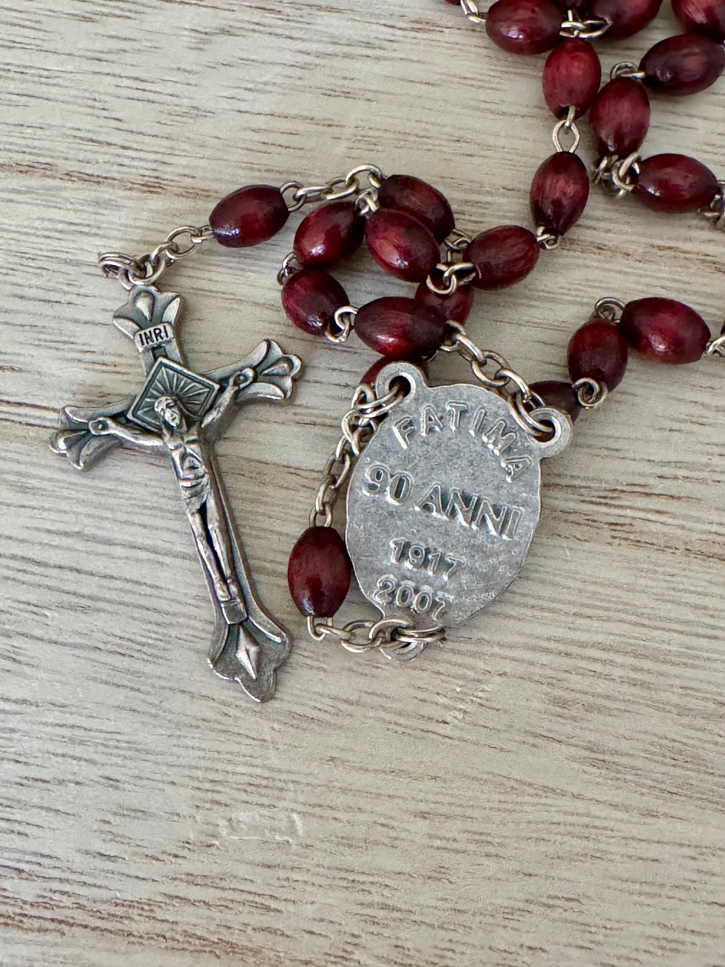 Vintage Red Fatima Rosary | 90th Anniversary Inscription (1917-2007)