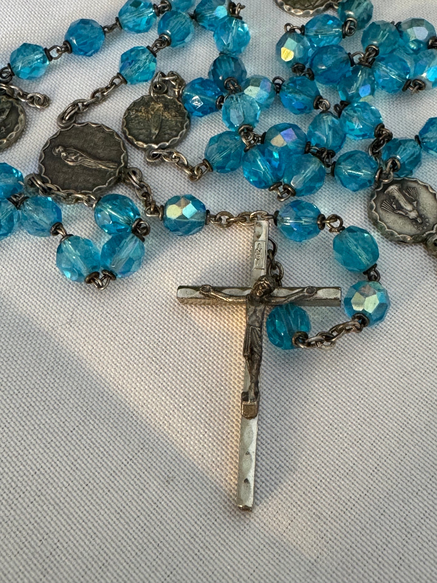 Vintage Sparkle Blue & Silver Rosary Chain-link,