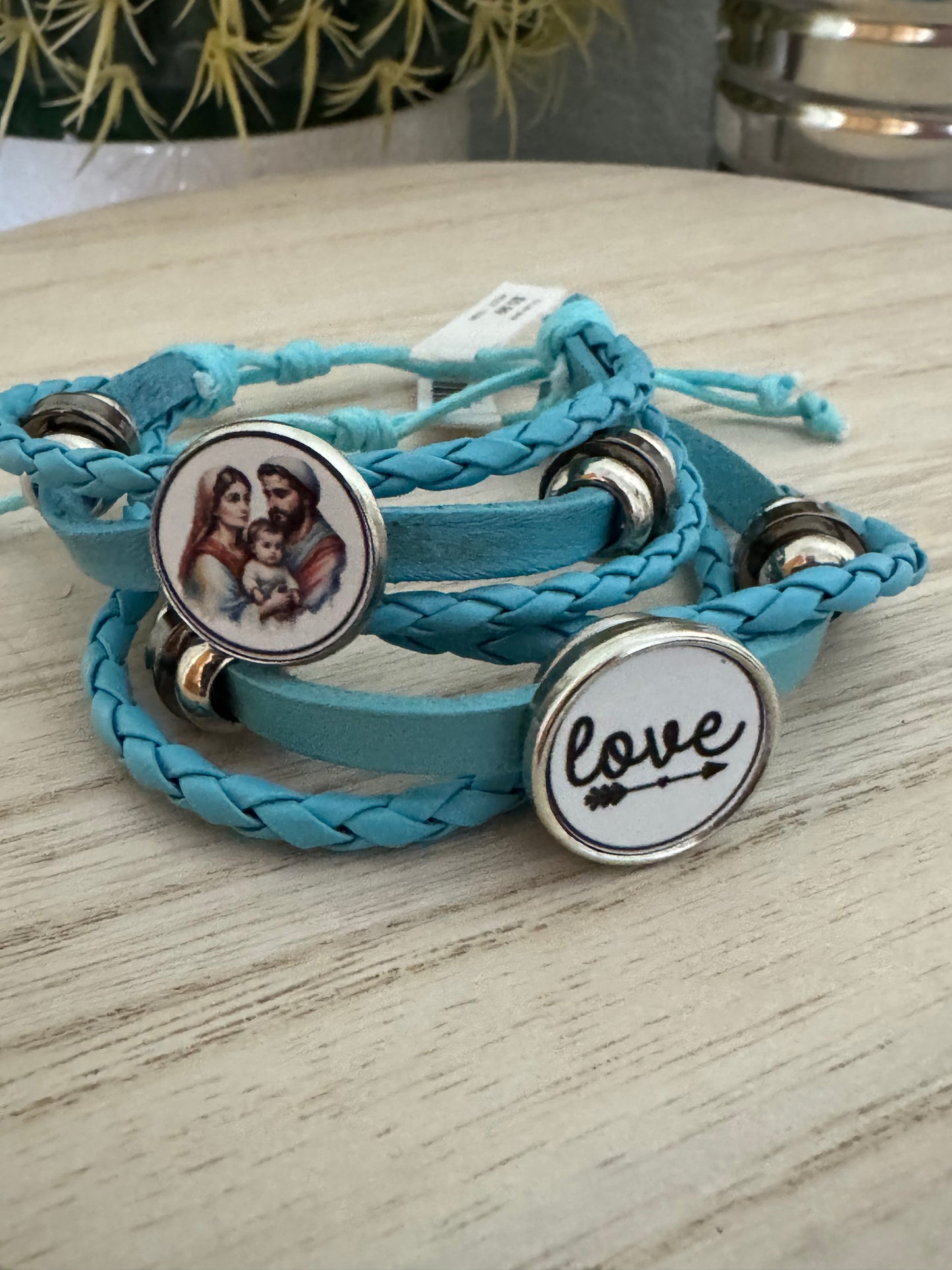 Faith-Inspired Braided Faux Leather Bracelet – Adjustable & Stylish - Blue