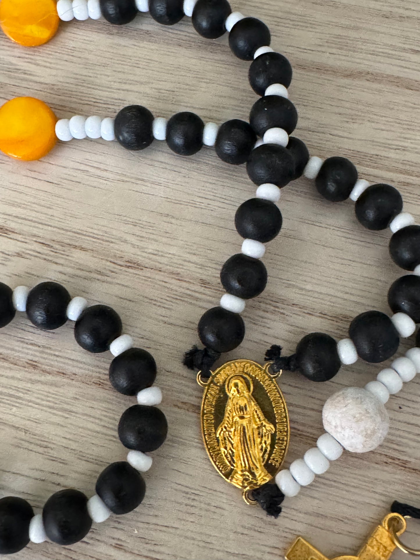 Handmade Black, White & Yellow Rosary – One-of-a-Kind Design!