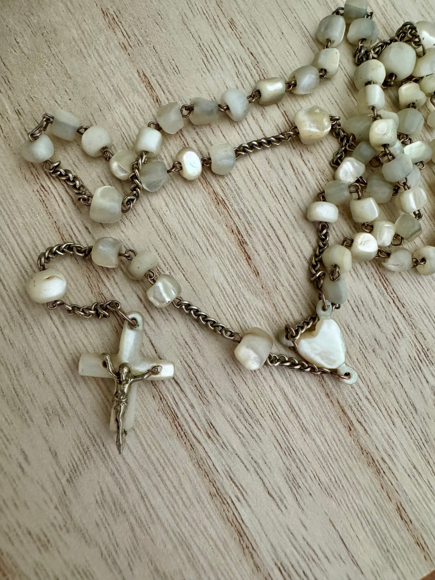 Vintage 1950’s White Abalone Rosary – 14"