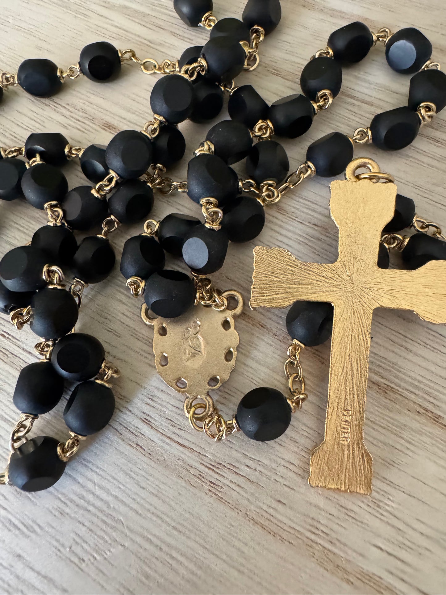 Gorgeous Matte Black & Gold Rosary – Indented Beads | Smooth & Detailed