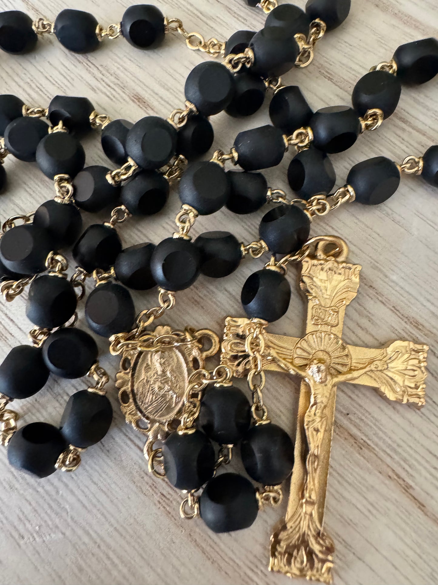 Gorgeous Matte Black & Gold Rosary – Indented Beads | Smooth & Detailed