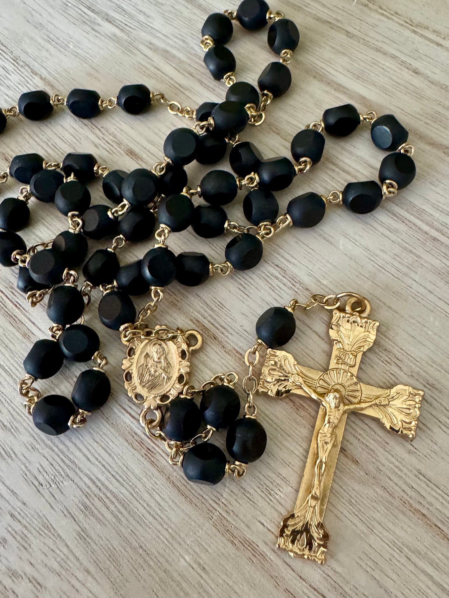 Gorgeous Matte Black & Gold Rosary – Indented Beads | Smooth & Detailed