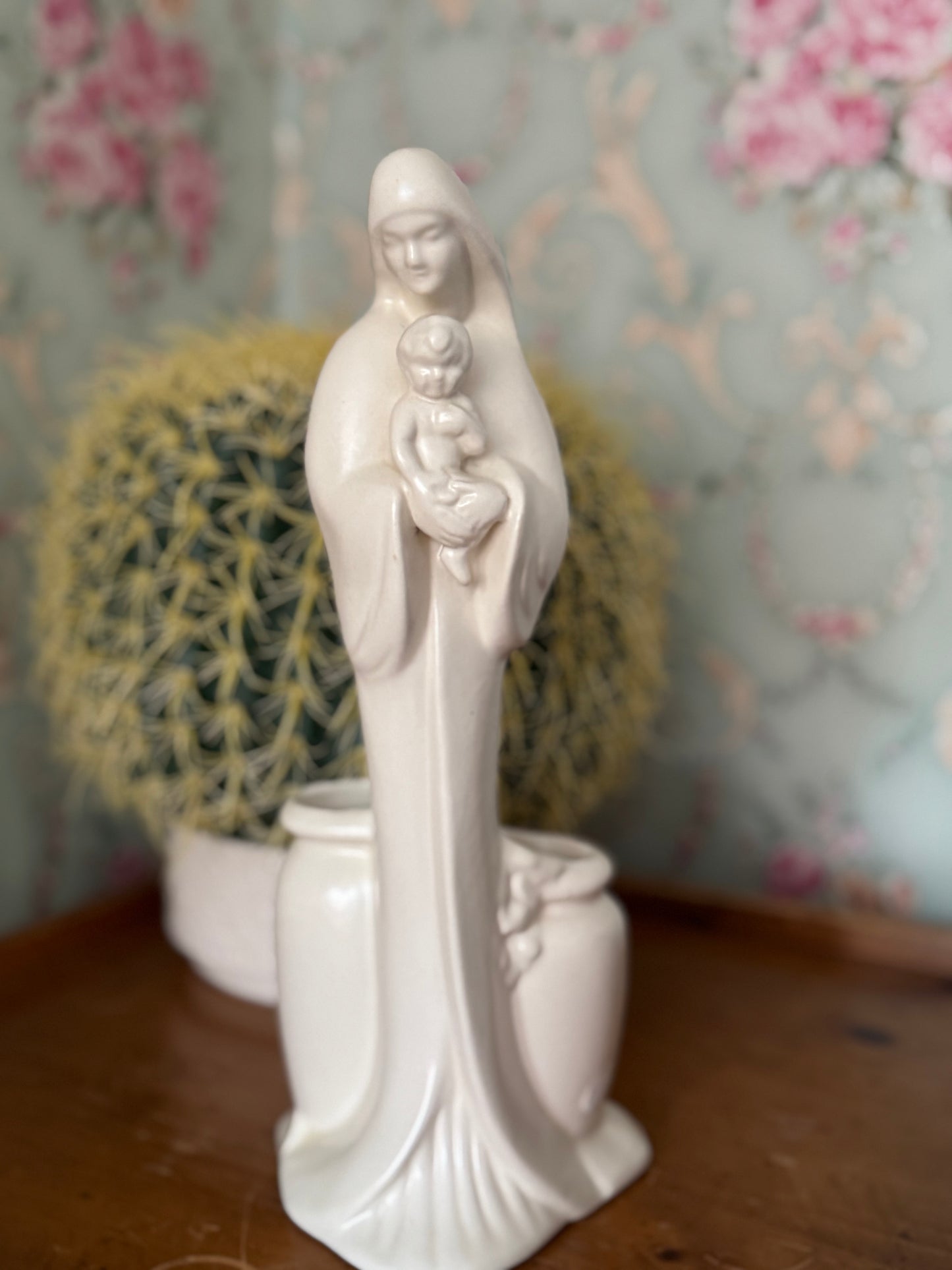 Vintage Haeger American Ceramics Mother Mary with Infant Jesus Flower Vase Statue