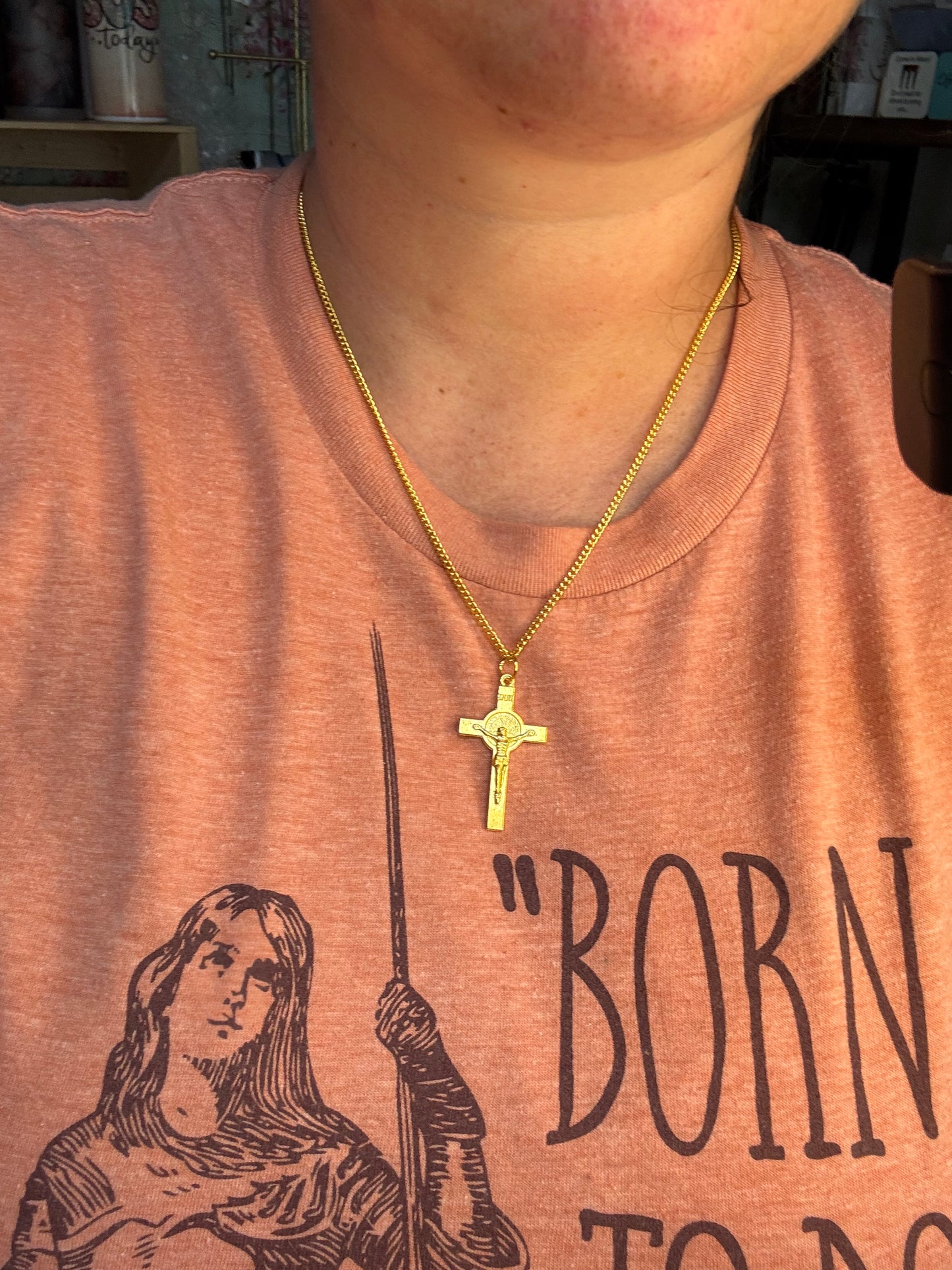 Gold-Tone St. Benedict Crucifix Necklace 18 inch.
