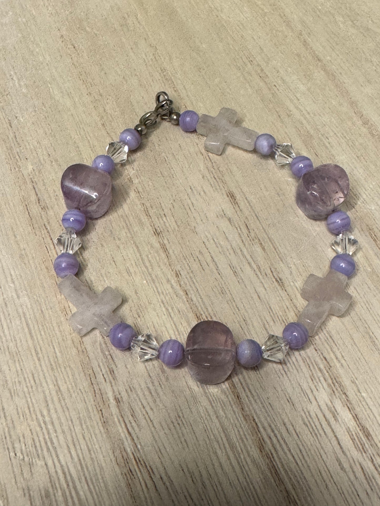 Graceful Spirit Cord Bracelet – Purple Stone Cross Charms
