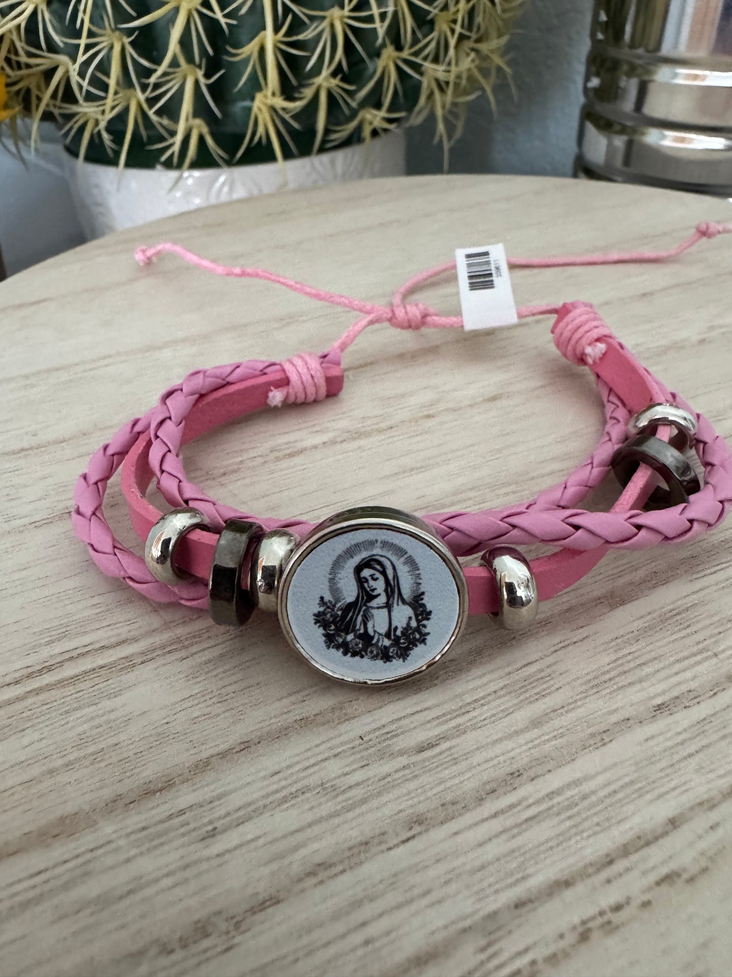 Faith-Inspired Braided Faux Leather Bracelet – Adjustable & Stylish - Pink