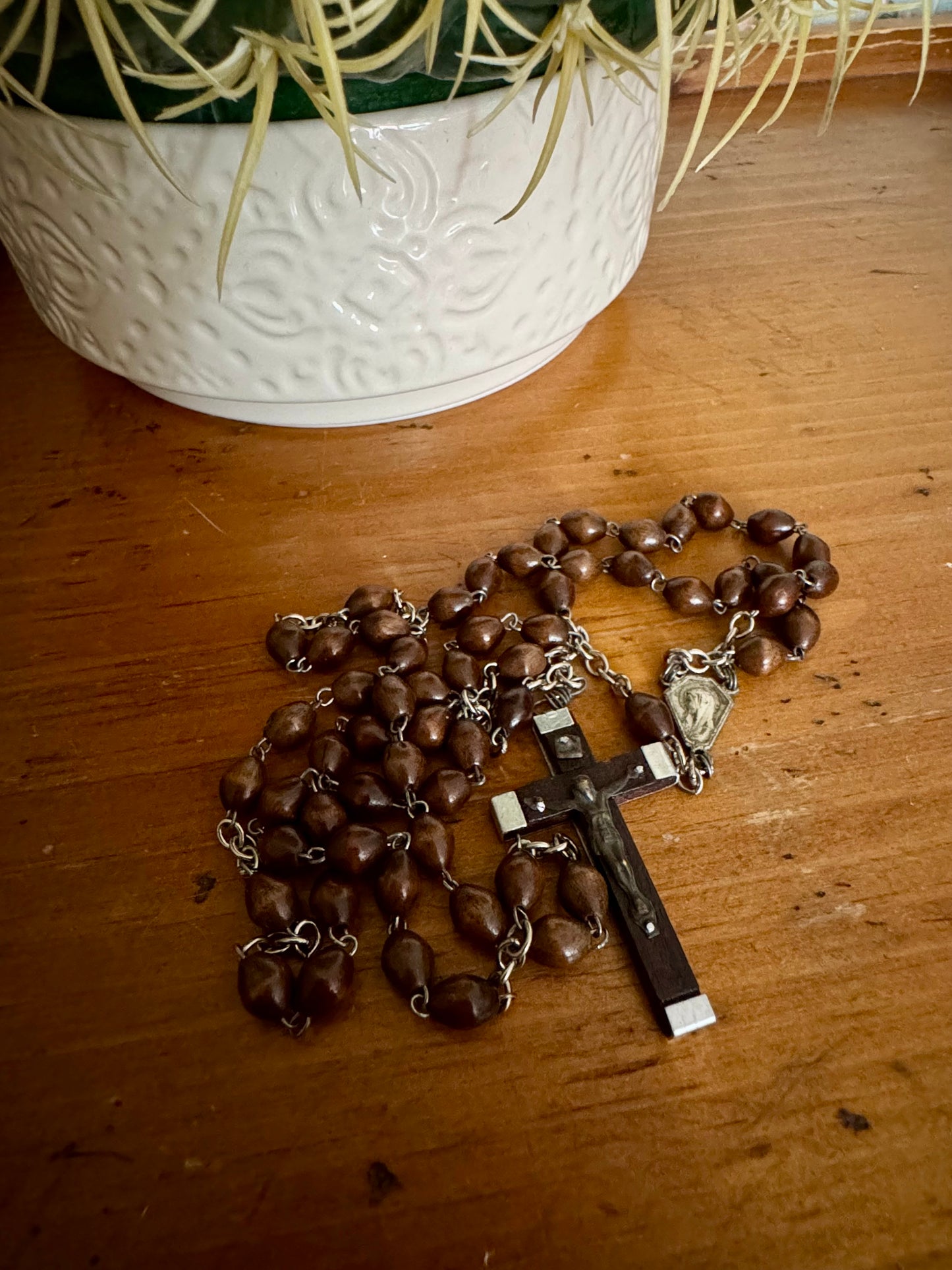 Vintage Wooden Rosary with Black Wood Crucifix
