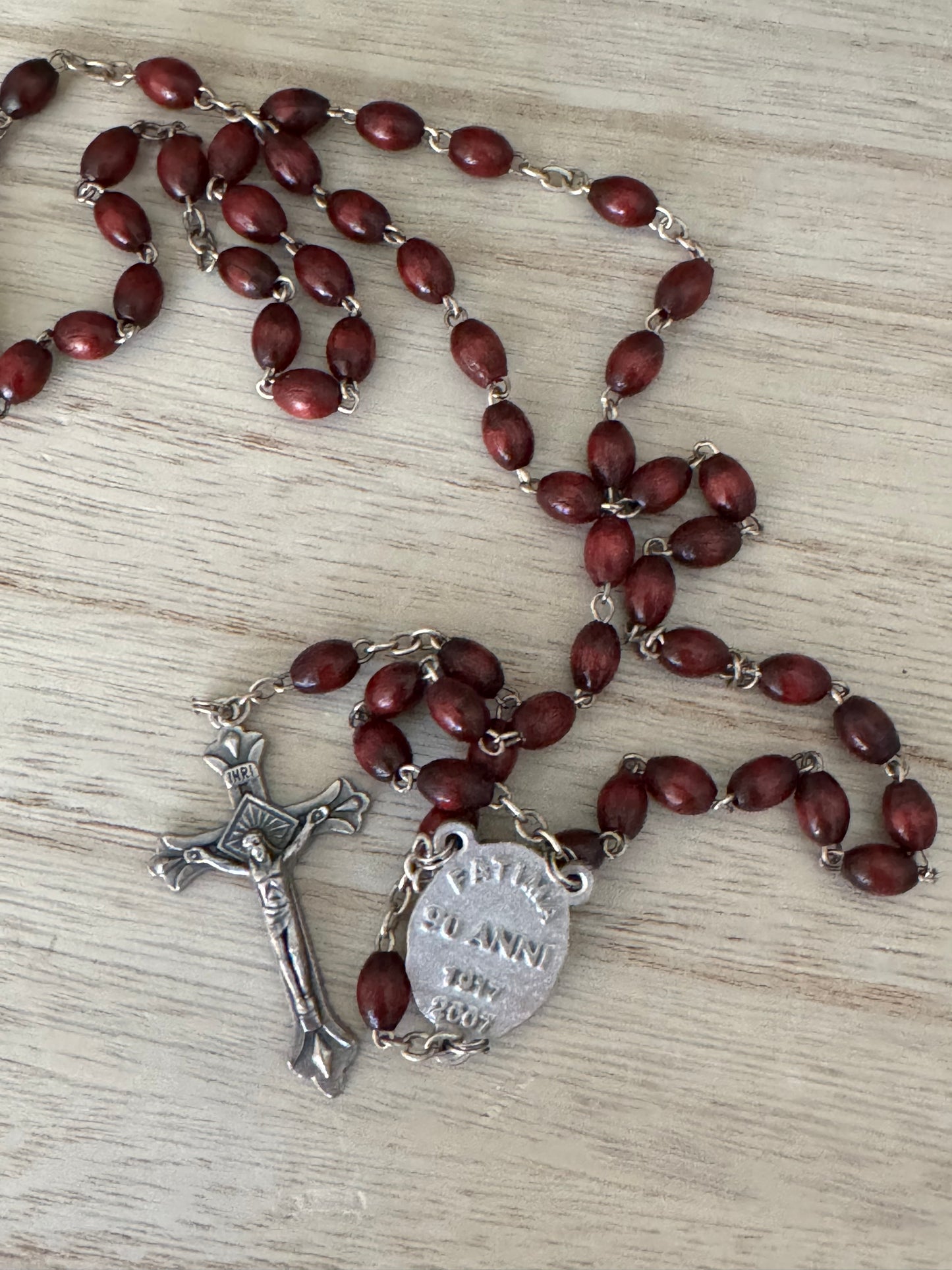 Vintage Red Fatima Rosary | 90th Anniversary Inscription (1917-2007)