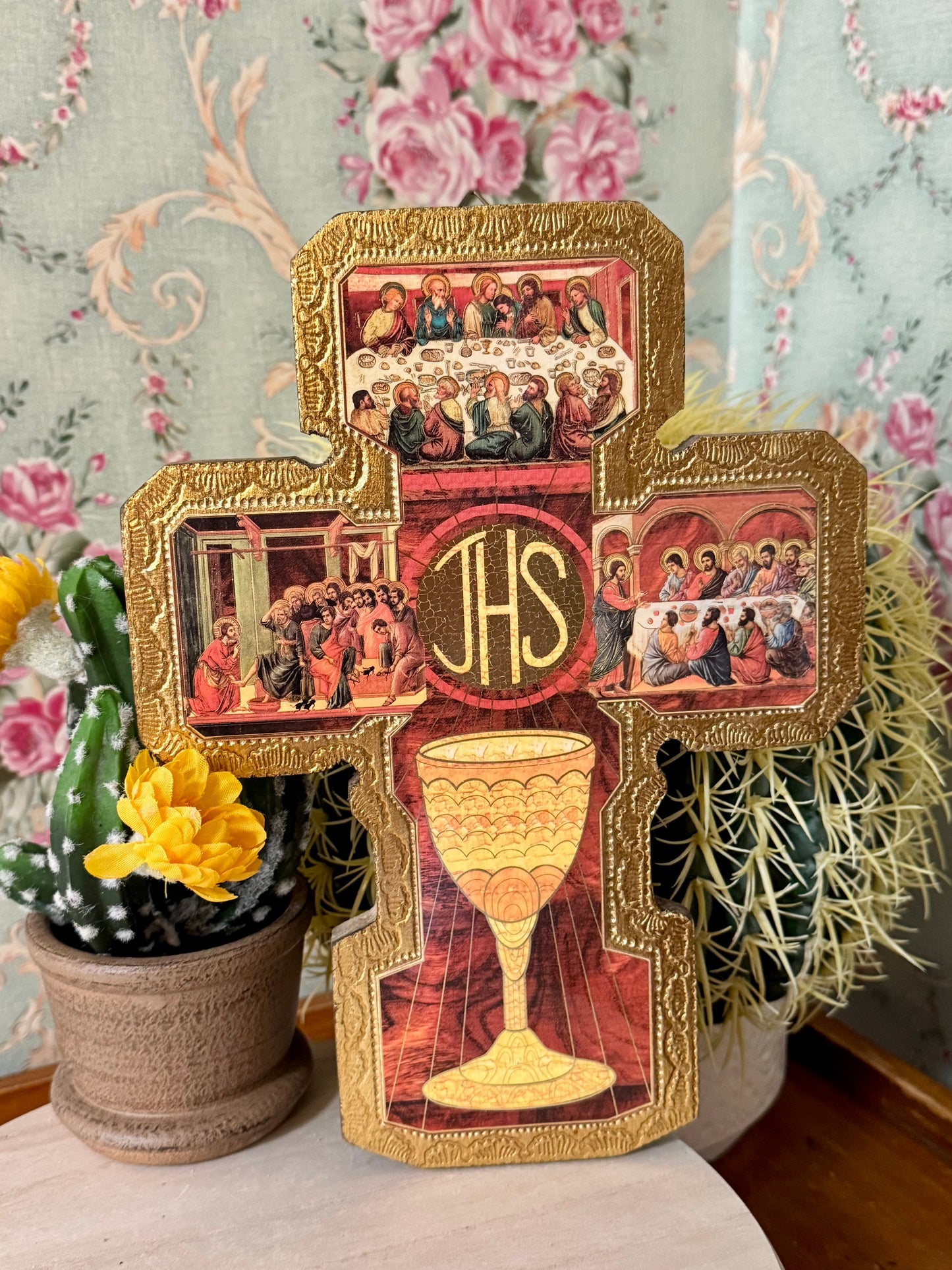 Catholic Cross Icon – Last Supper & Jesus Washing the Apostles’ Feet