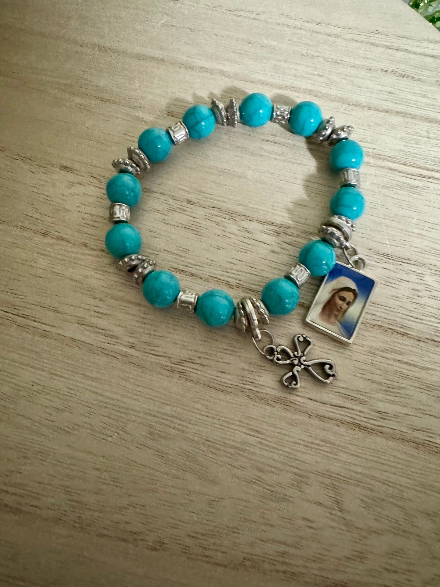 Bright Blue & Silver, Mother Mary Braclet