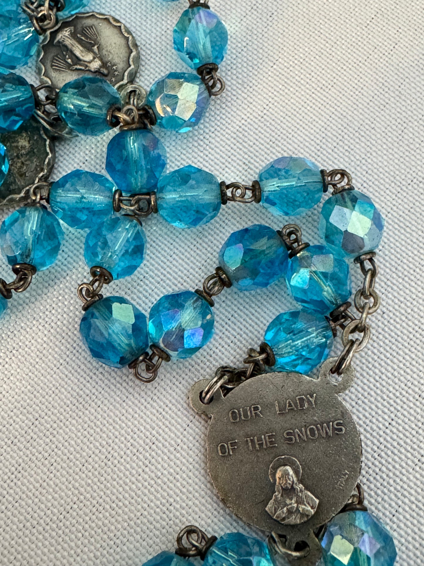 Vintage Sparkle Blue & Silver Rosary Chain-link,
