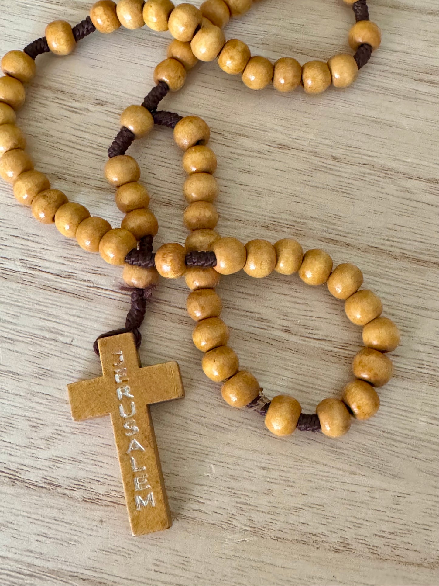 Authentic Olive Wood Rosary – Made in Israel | “Jerusalem” Inscribed
