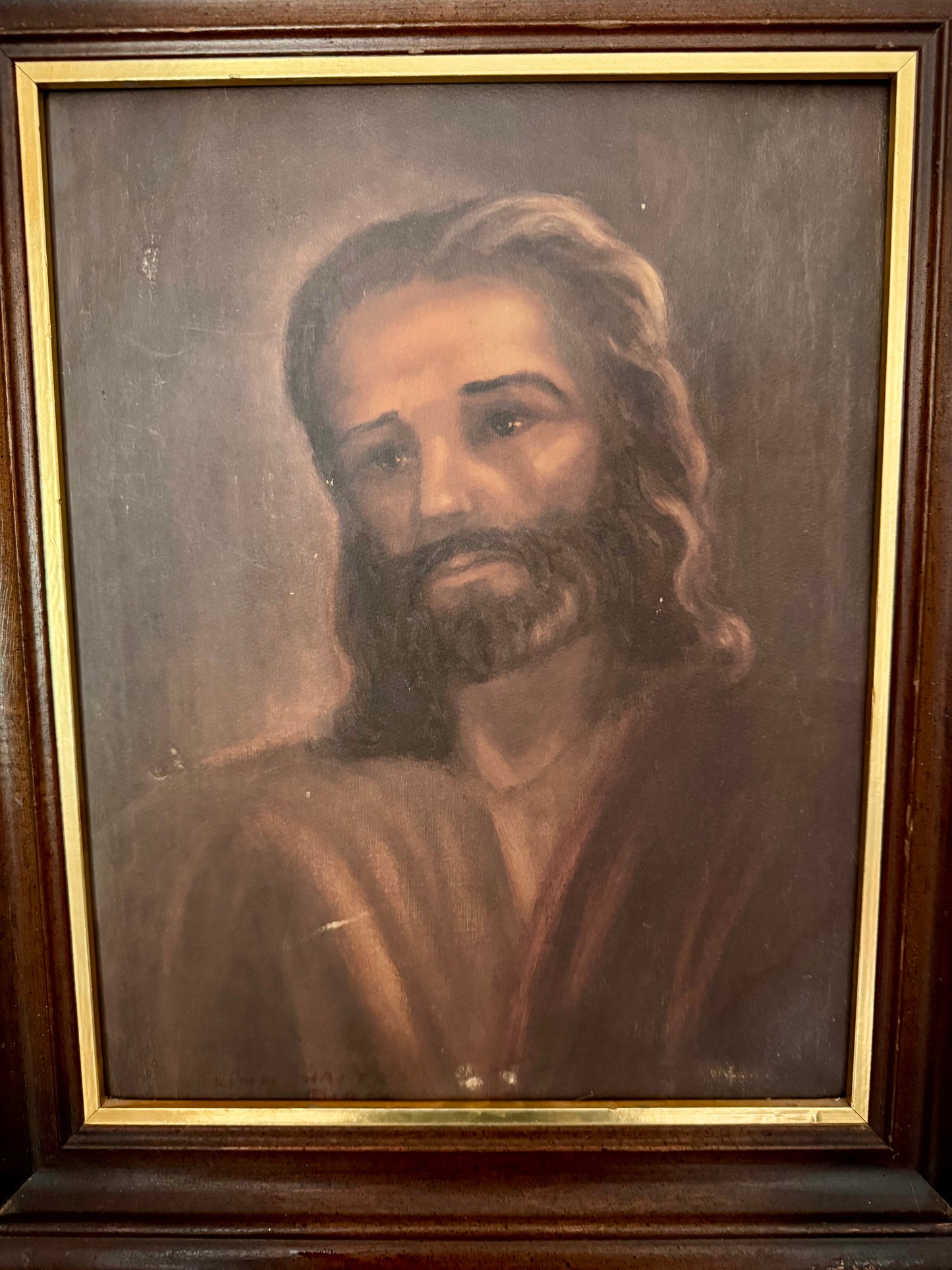 1966 Vintage Portrait of Jesus | Wood Frame | 18.5" x 15.5"