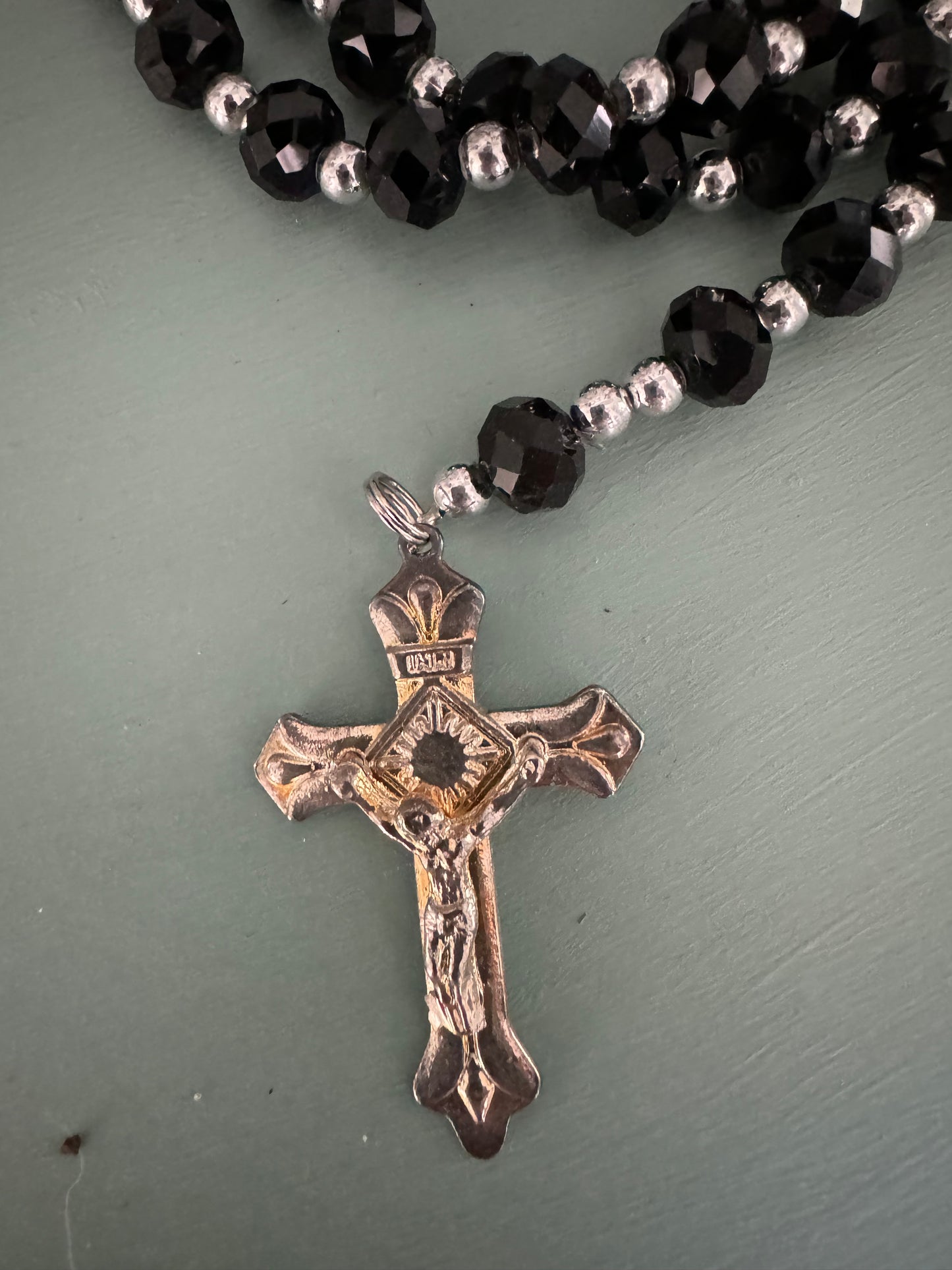Black & Silver Crystal Style Rosary