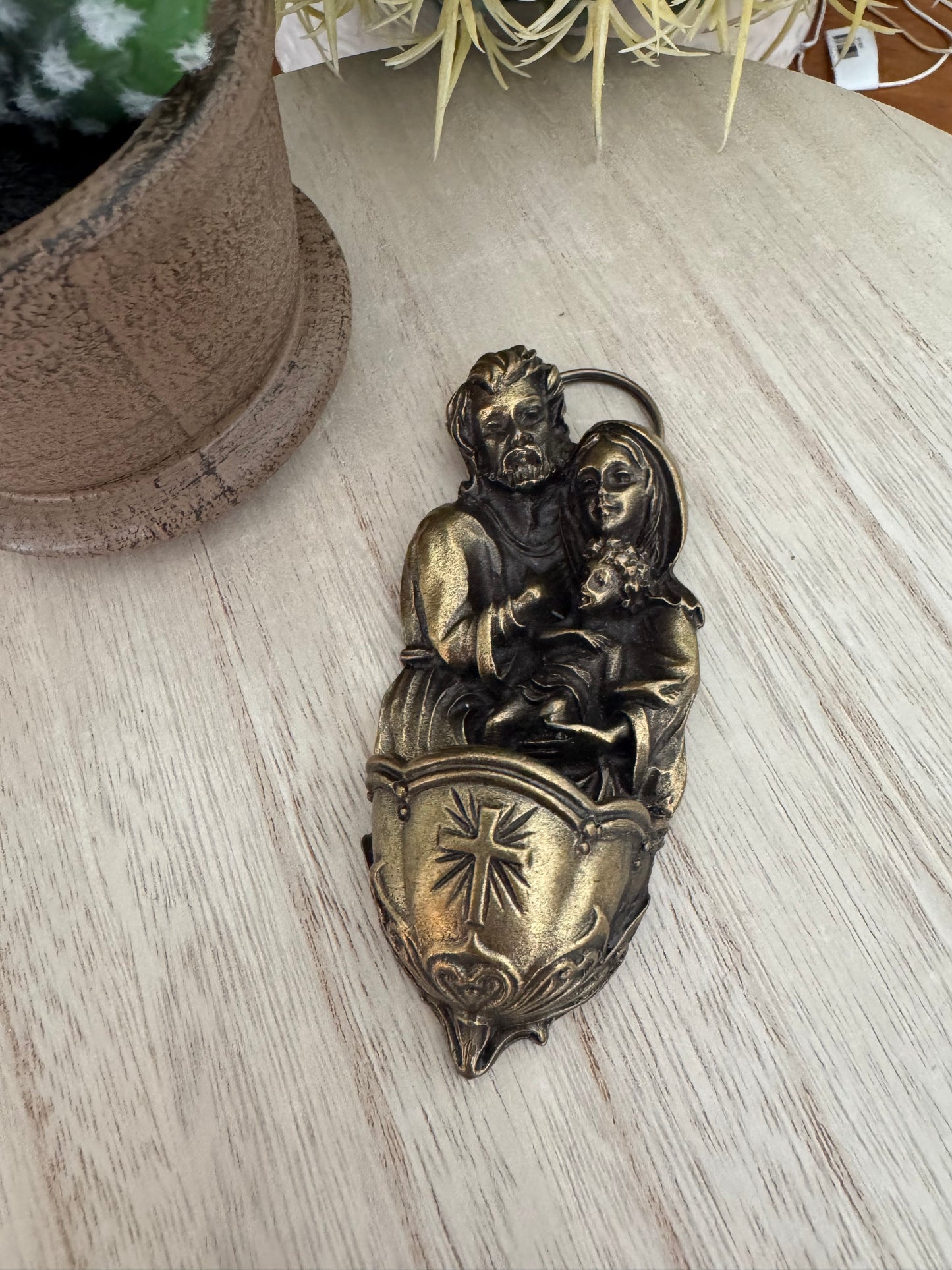 Italian Holy Family Brass Water Font Sculpture