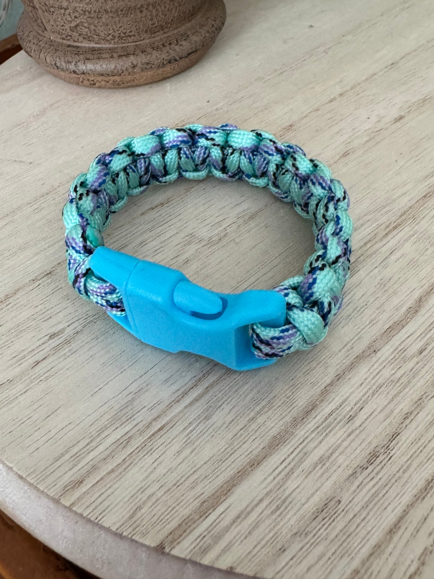 Handmade Blue Paracord Bracelet with Gold-Tone Miraculous Medal – 8"
