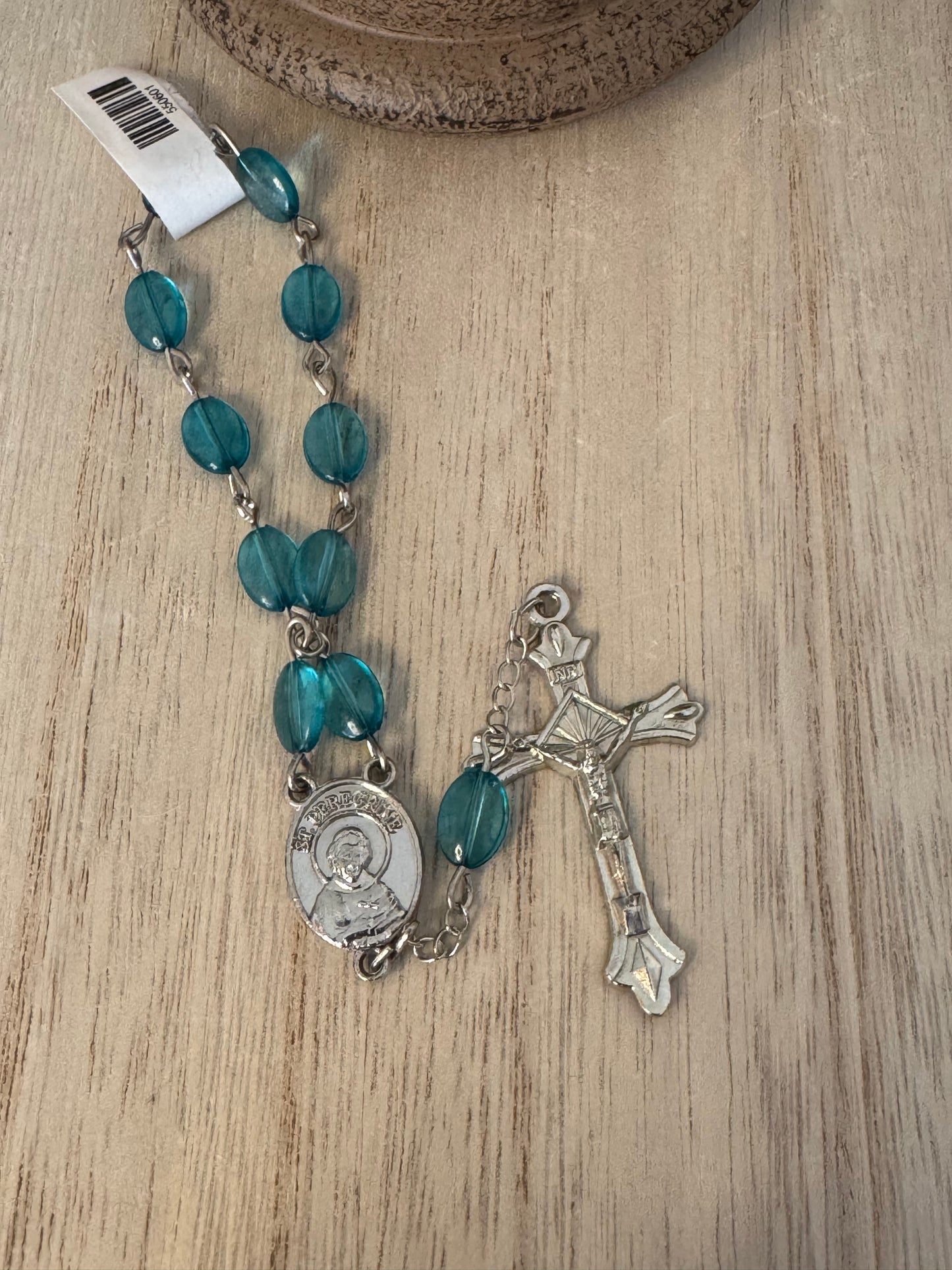 Light Blue Single Decade Rosary – St. Peregrine, Silver-Colored