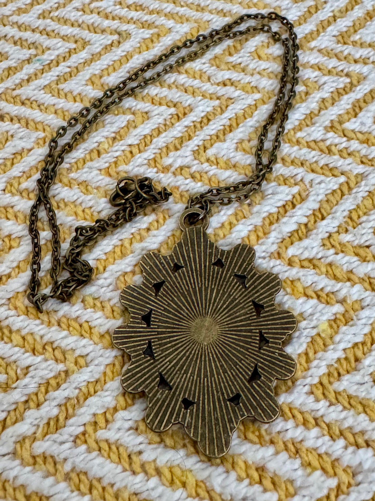 20” Vintage-Style Bronze Catholic Immaculate Heart Image Necklace – Handmade Religious Gift