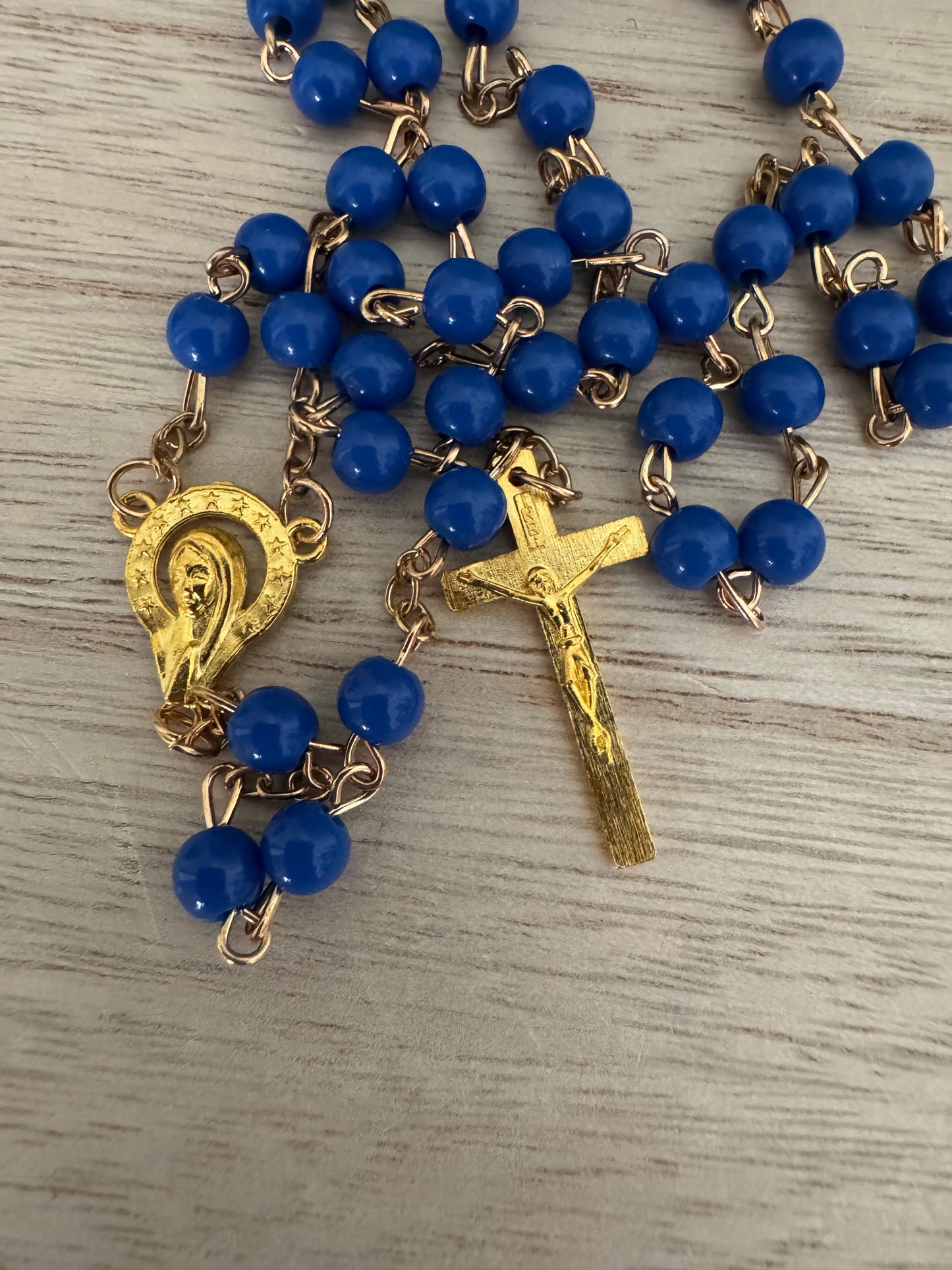 Bright Blue & Gold Rosary – Bold, Elegant, and Devotional